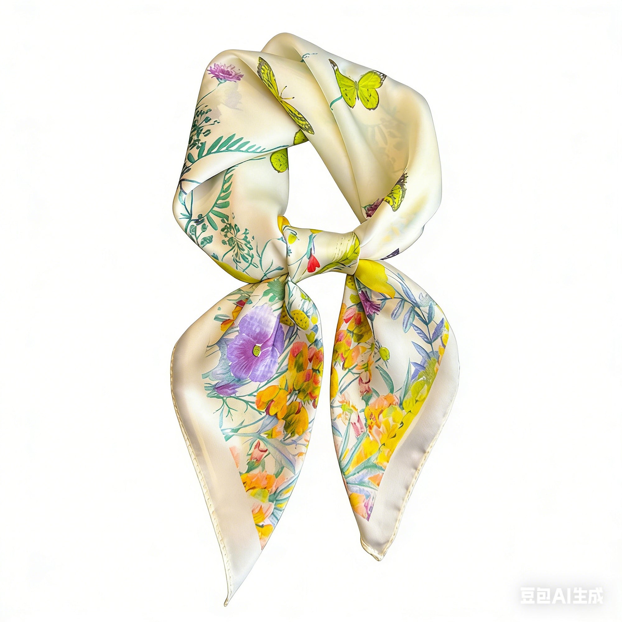 Anna-Kaci Womens Satin Floral Butterfly Print Square Scarf Lightweight Elegant Neck Wrap