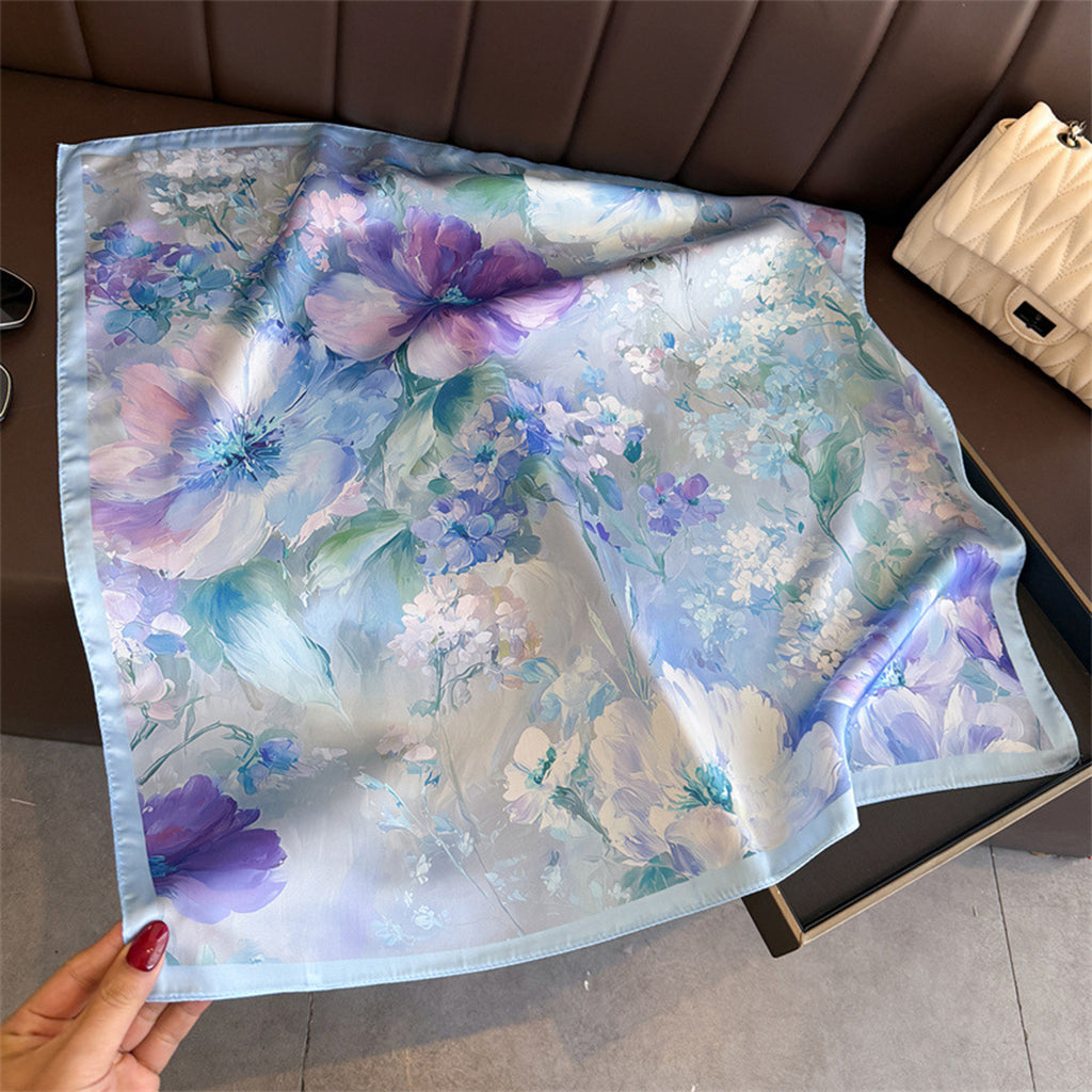Anna-Kaci Womens Satin Watercolor Floral Square Scarf Lightweight Elegant Neck Wrap