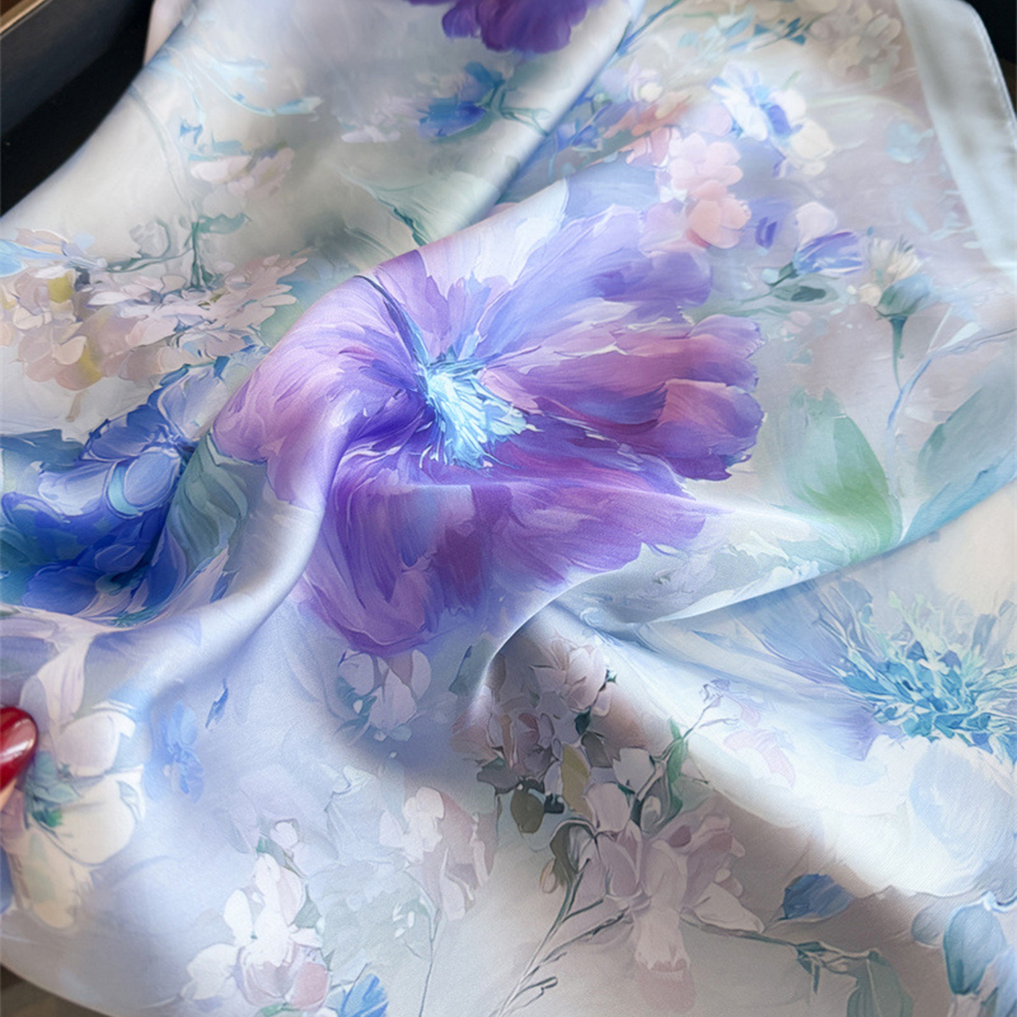 Anna-Kaci Womens Satin Watercolor Floral Square Scarf Lightweight Elegant Neck Wrap