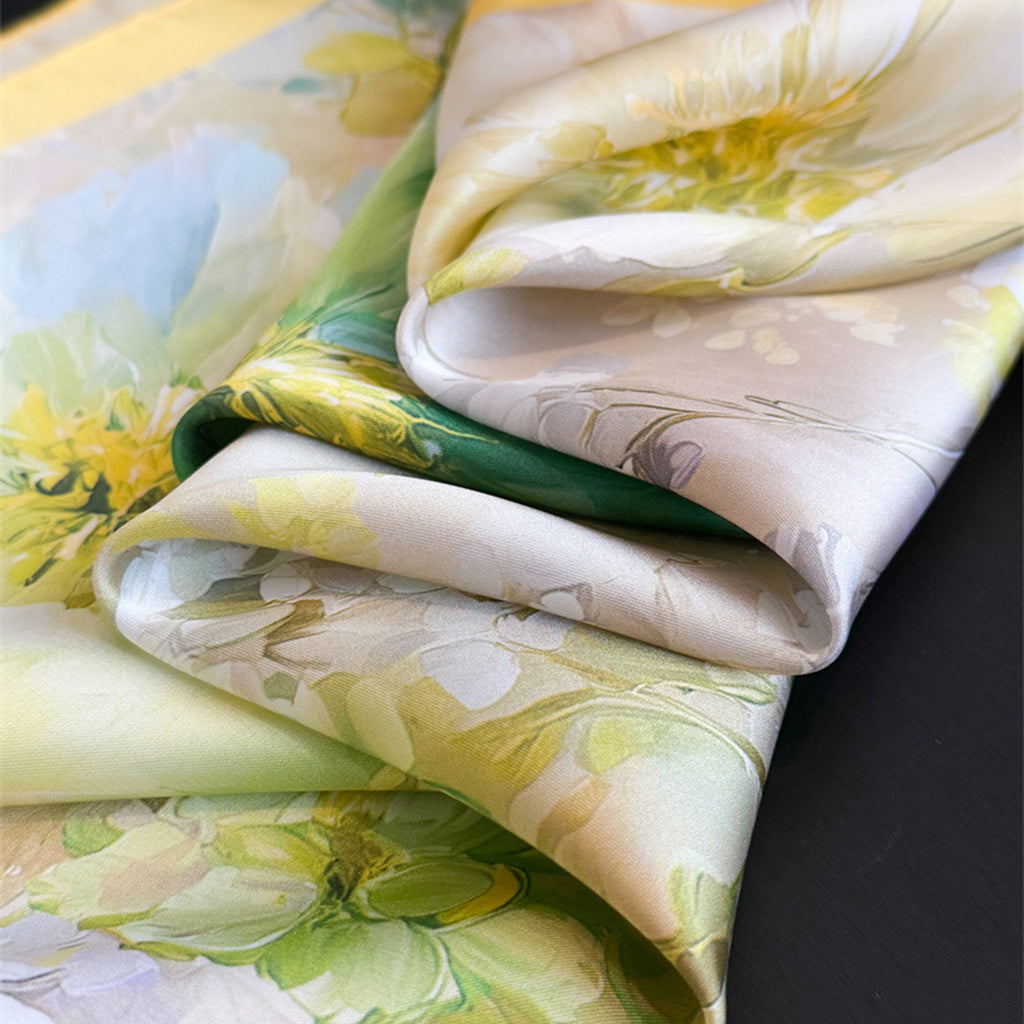 Anna-Kaci Womens Satin Watercolor Floral Square Scarf Lightweight Elegant Neck Wrap