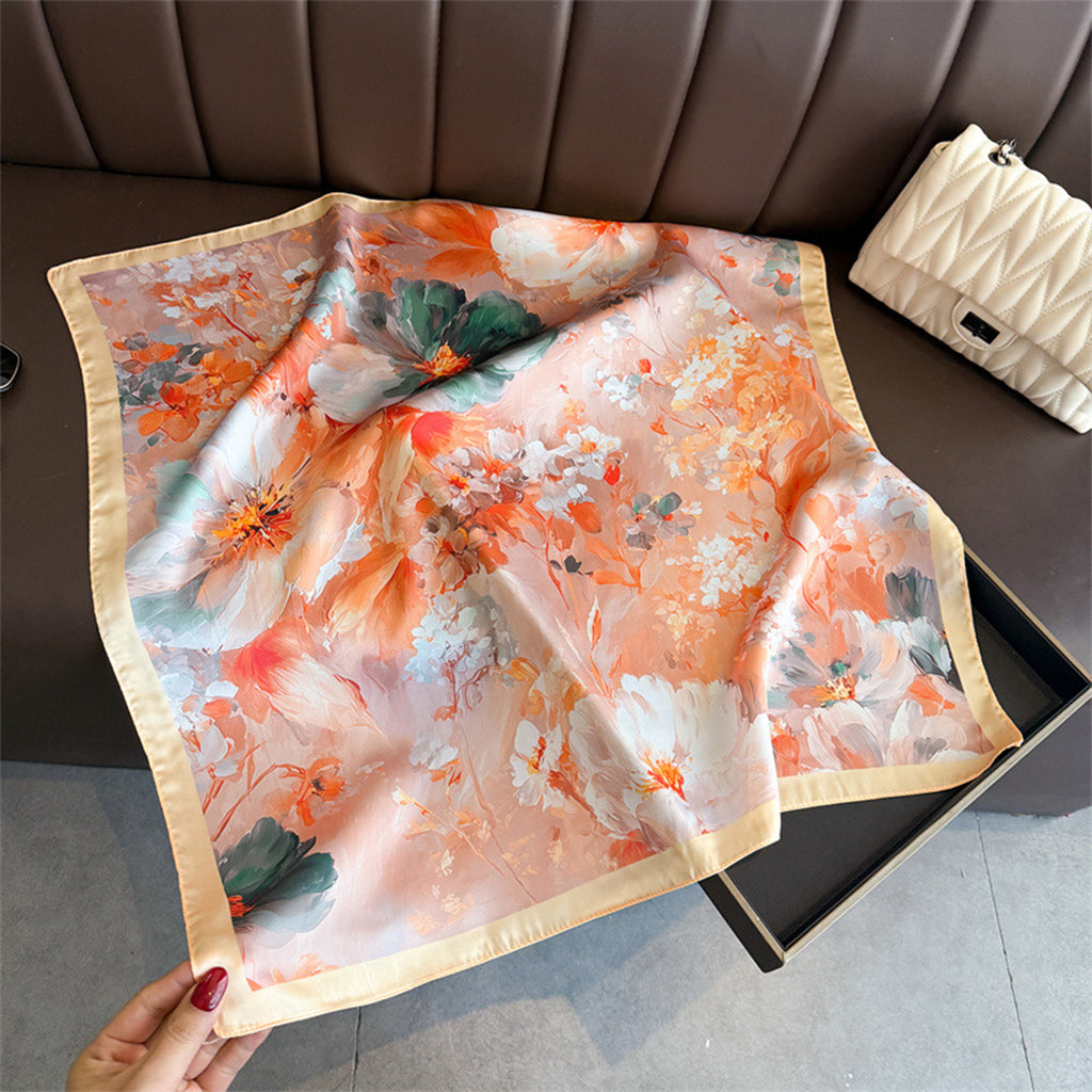 Anna-Kaci Womens Satin Watercolor Floral Square Scarf Lightweight Elegant Neck Wrap