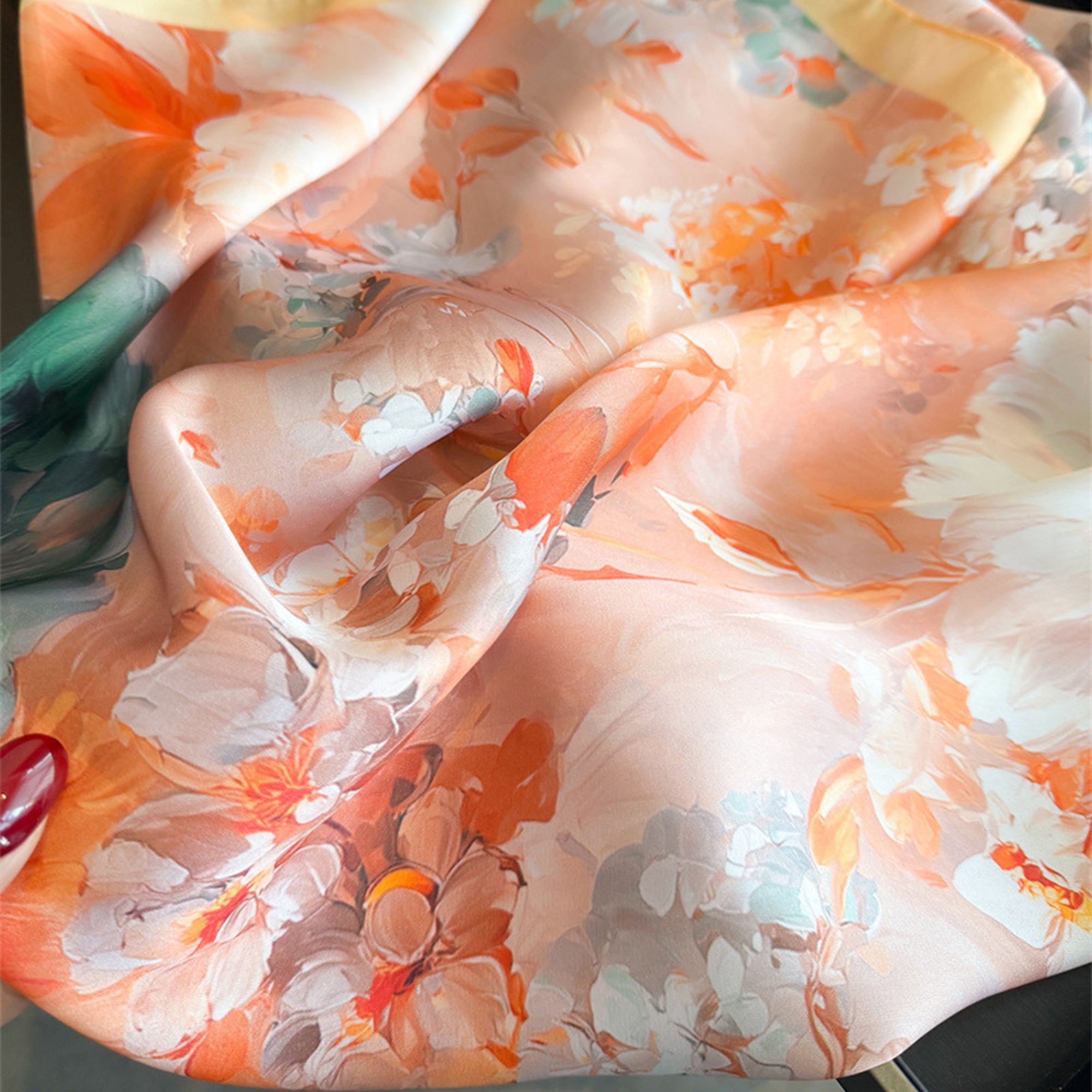 Anna-Kaci Womens Satin Watercolor Floral Square Scarf Lightweight Elegant Neck Wrap