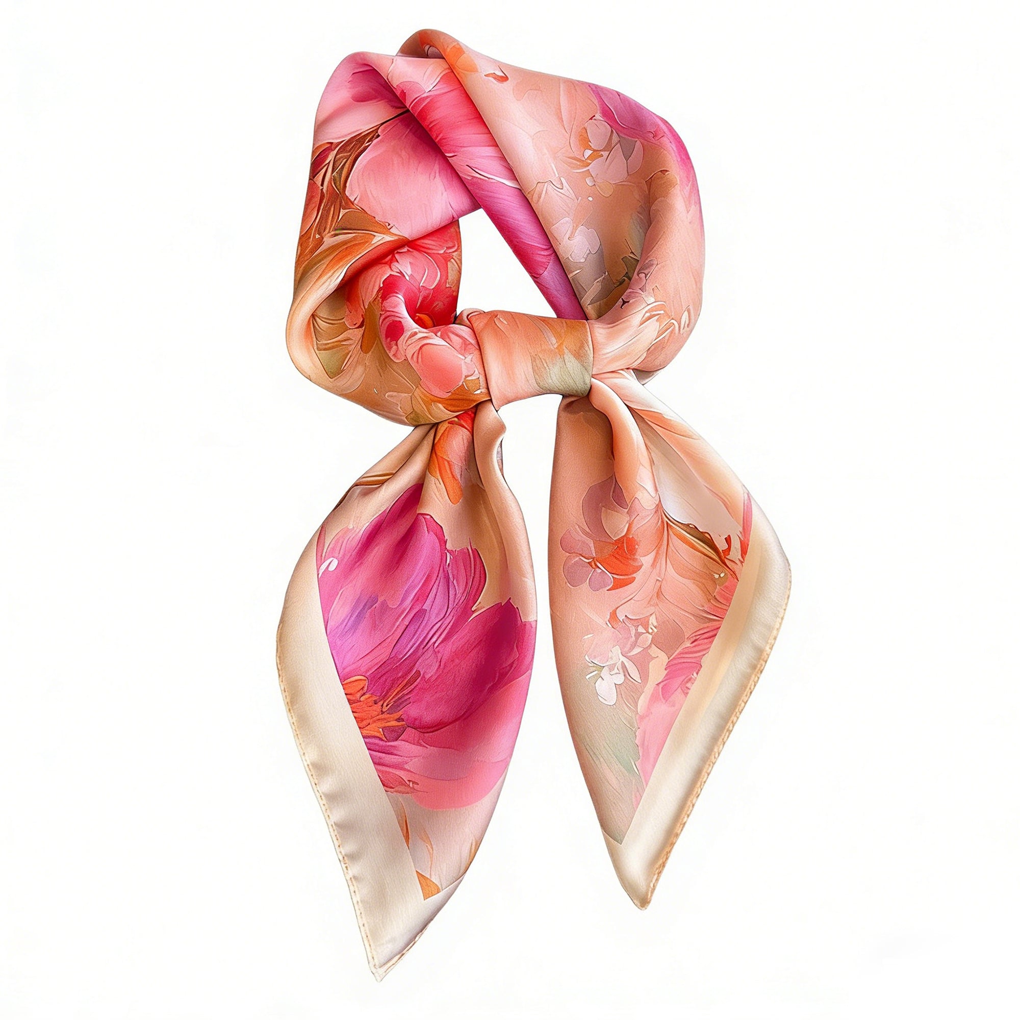 Anna-Kaci Womens Satin Watercolor Floral Square Scarf Lightweight Elegant Neck Wrap