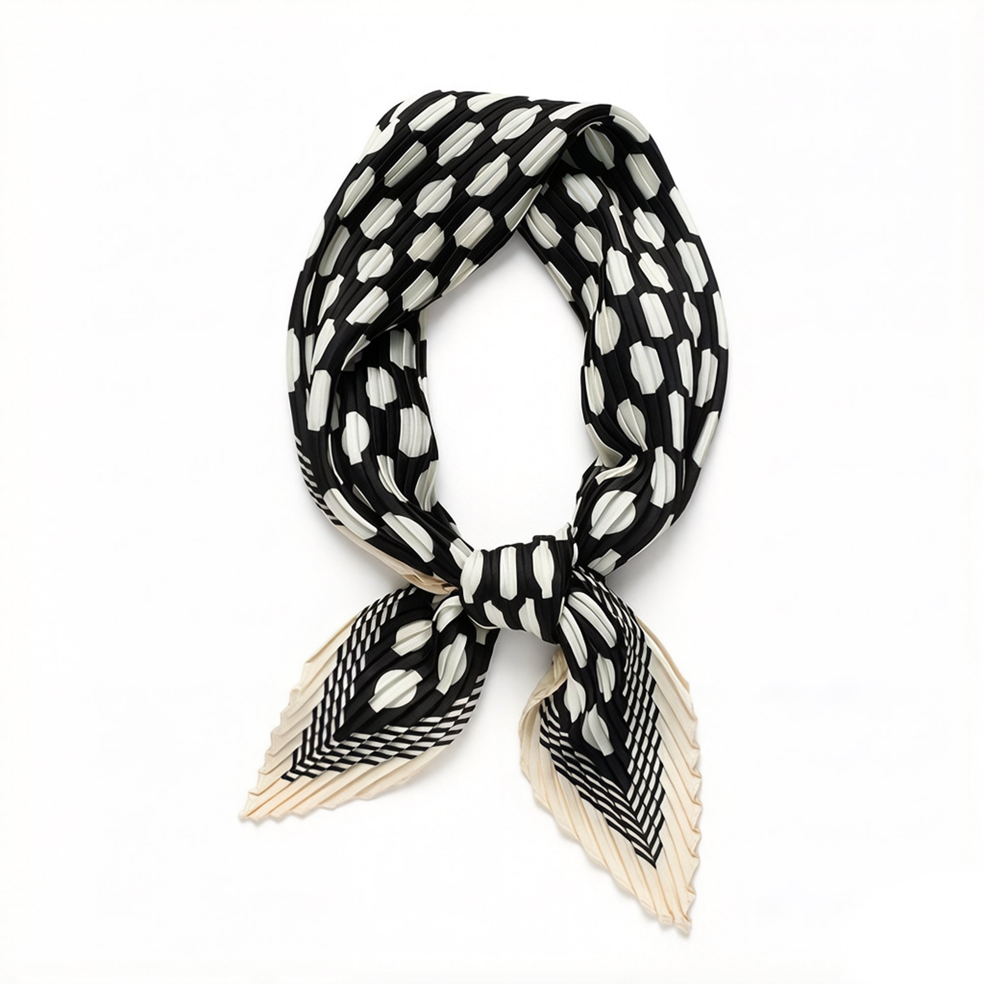 Anna-Kaci Womens Pleated Polka Dot Square Scarf Elegant Geometric Print Neck Wrap