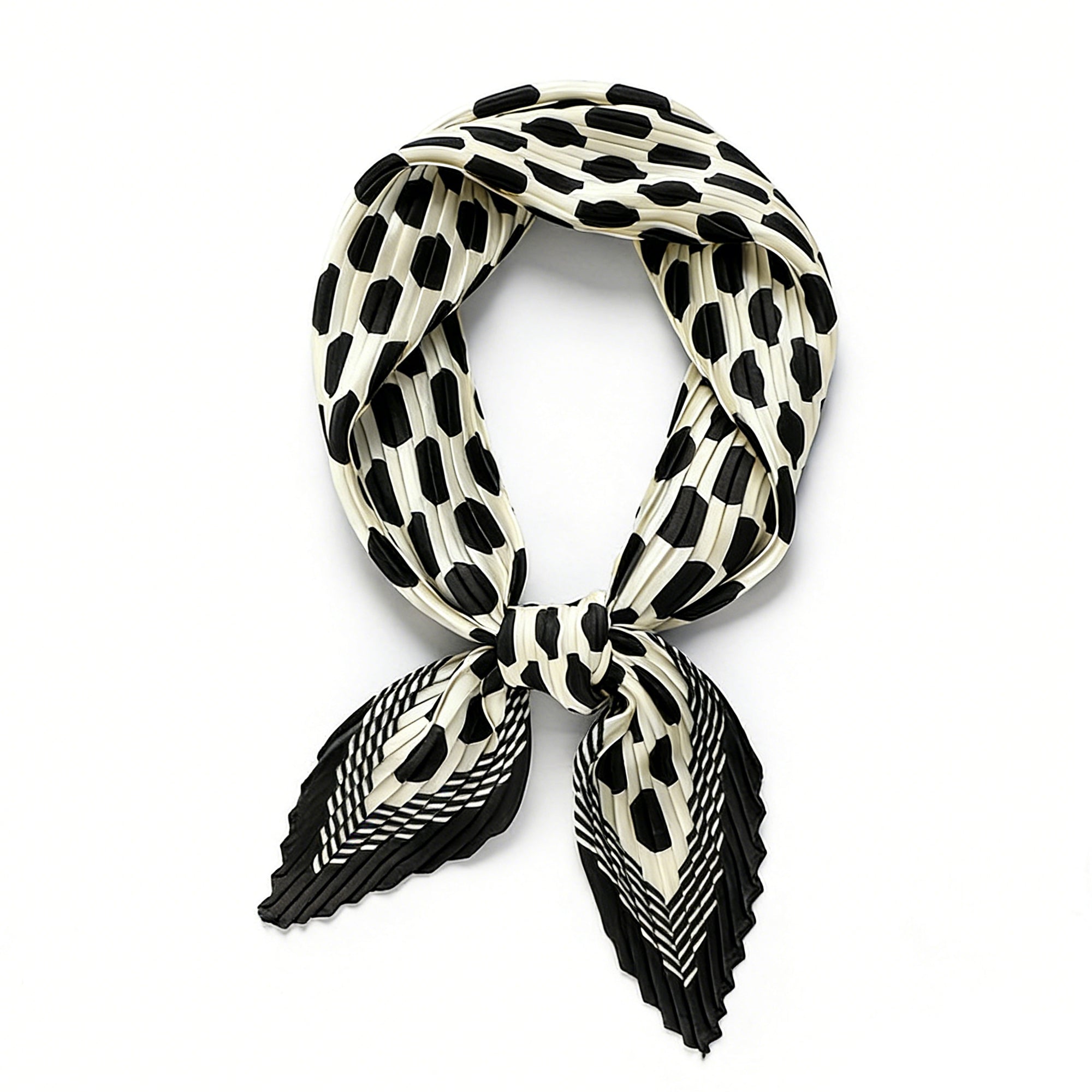 Anna-Kaci Womens Pleated Polka Dot Square Scarf Elegant Geometric Print Neck Wrap
