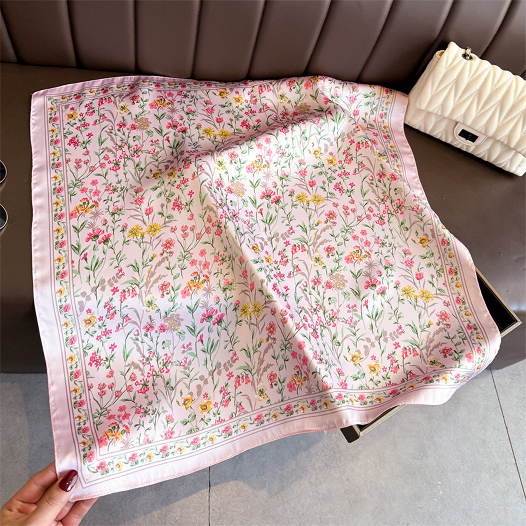 Anna-Kaci Womens Floral Print Square Scarf Elegant Lightweight Fashion Neck Wrap