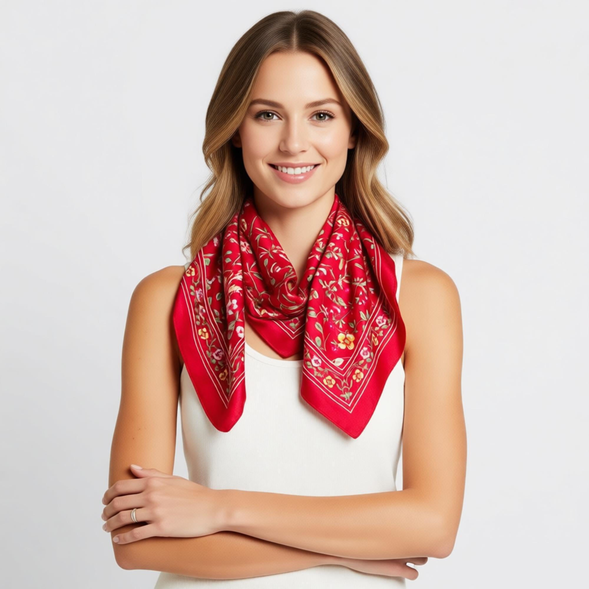 Anna-Kaci Womens Floral Print Square Scarf Elegant Lightweight Fashion Neck Wrap
