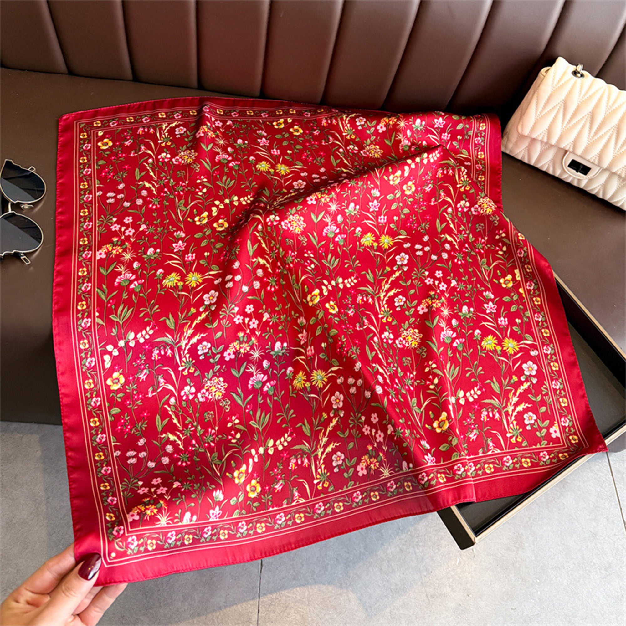Anna-Kaci Womens Floral Print Square Scarf Elegant Lightweight Fashion Neck Wrap