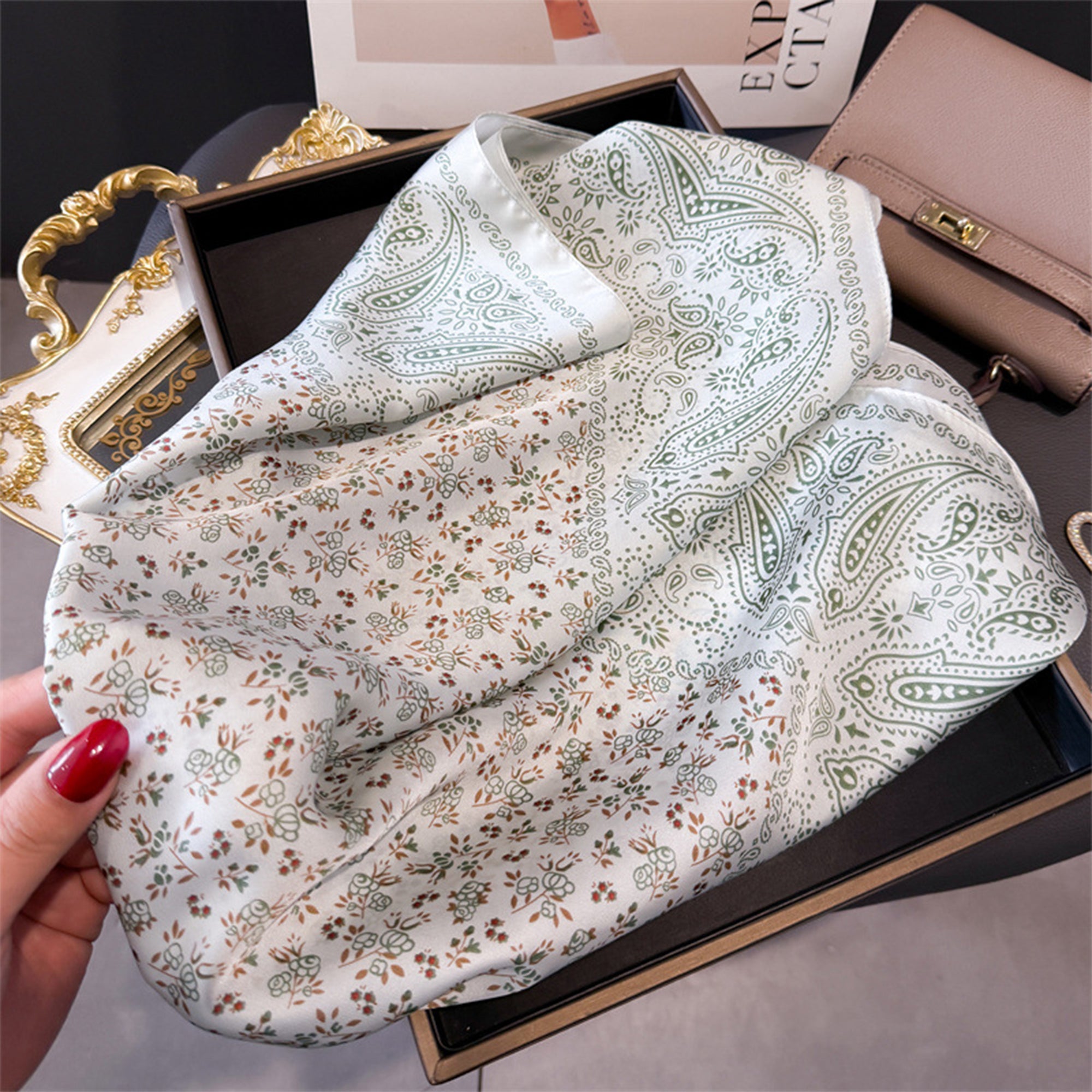 Anna-Kaci Womens Paisley Floral Square Scarf Elegant Vintage Print Neck Wrap