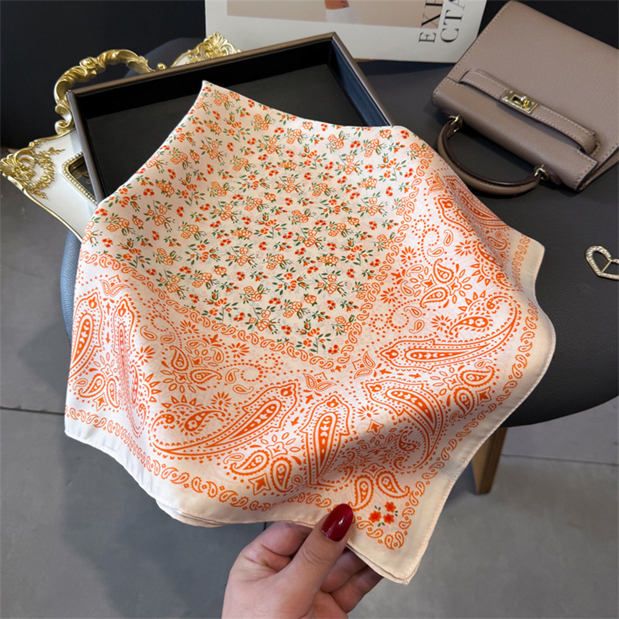 Anna-Kaci Womens Paisley Floral Square Scarf Elegant Vintage Print Neck Wrap