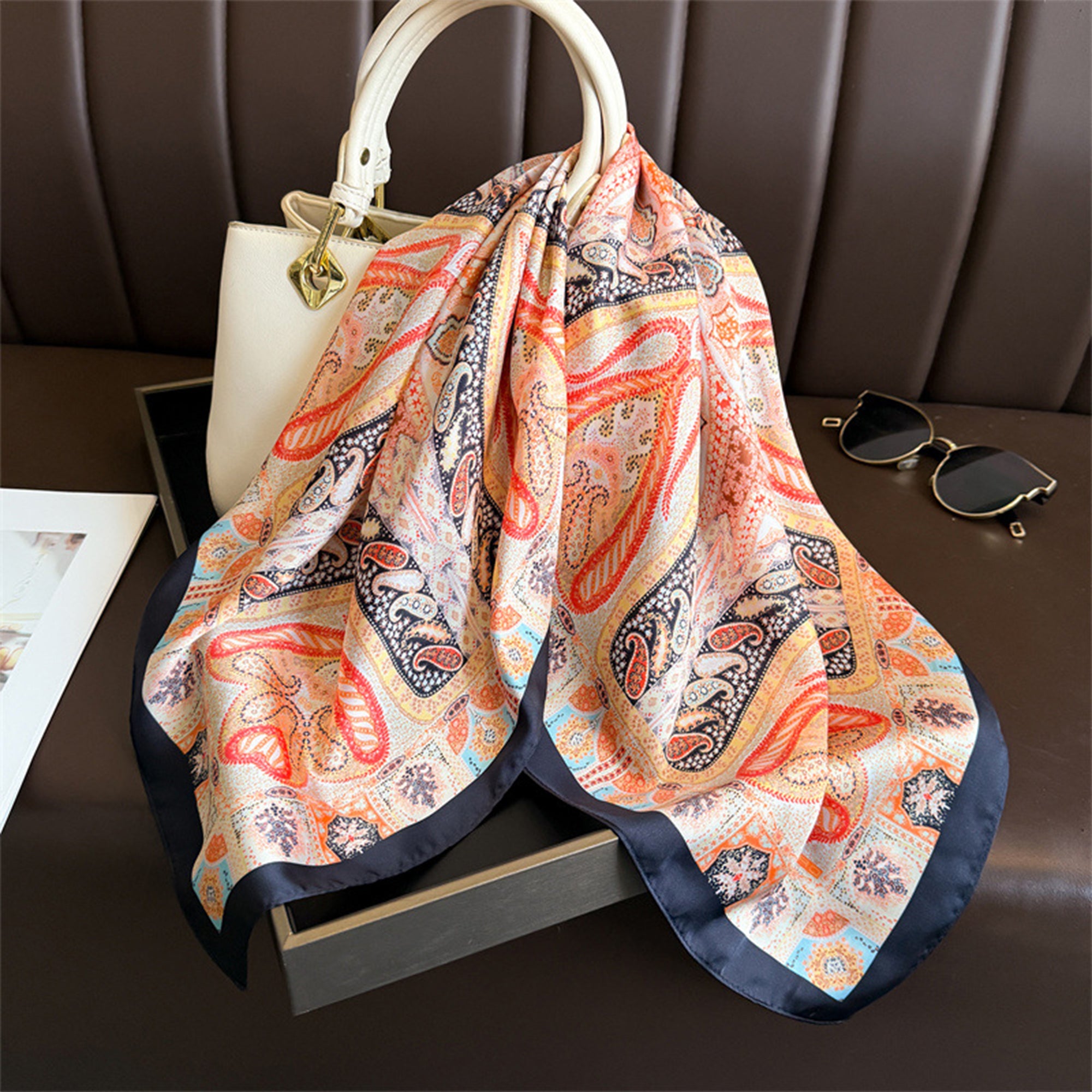 Anna-Kaci Womens Vintage Paisley Square Scarf Elegant Boho Print Neck Wrap