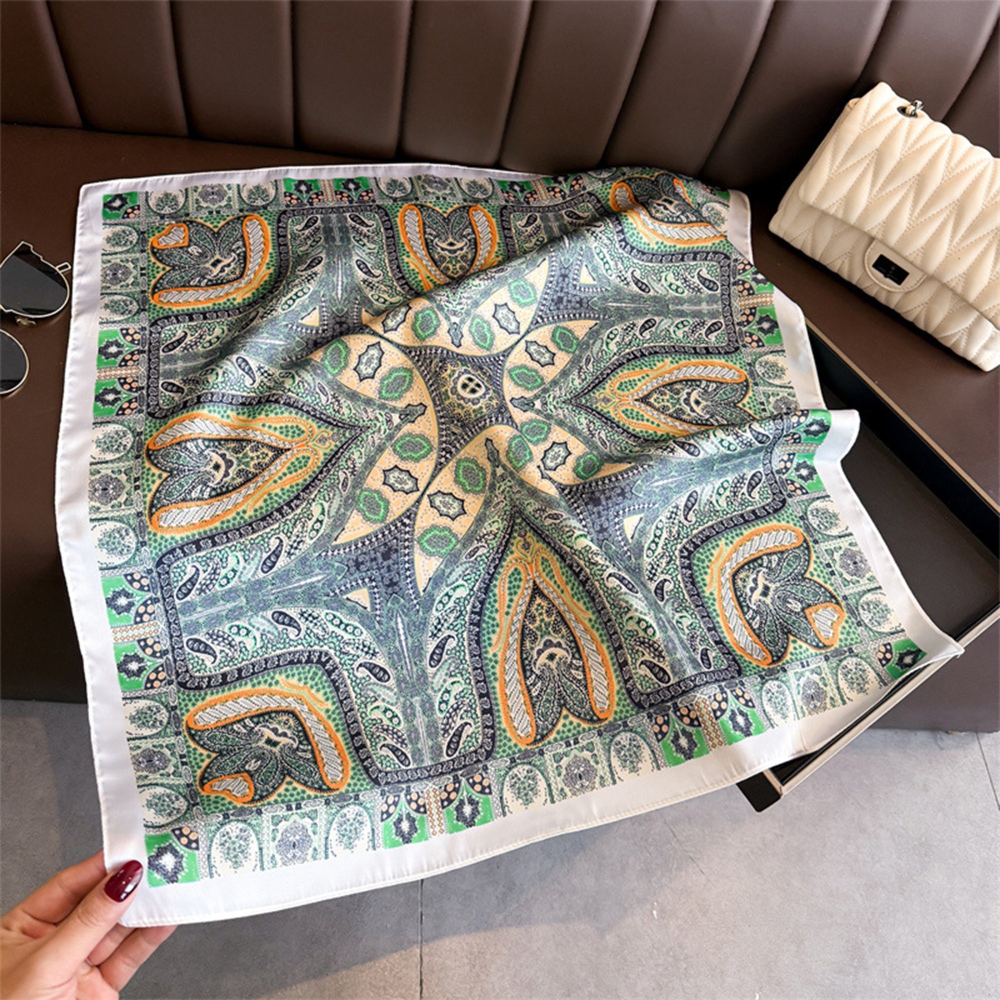 Anna-Kaci Womens Vintage Paisley Square Scarf Elegant Boho Print Neck Wrap