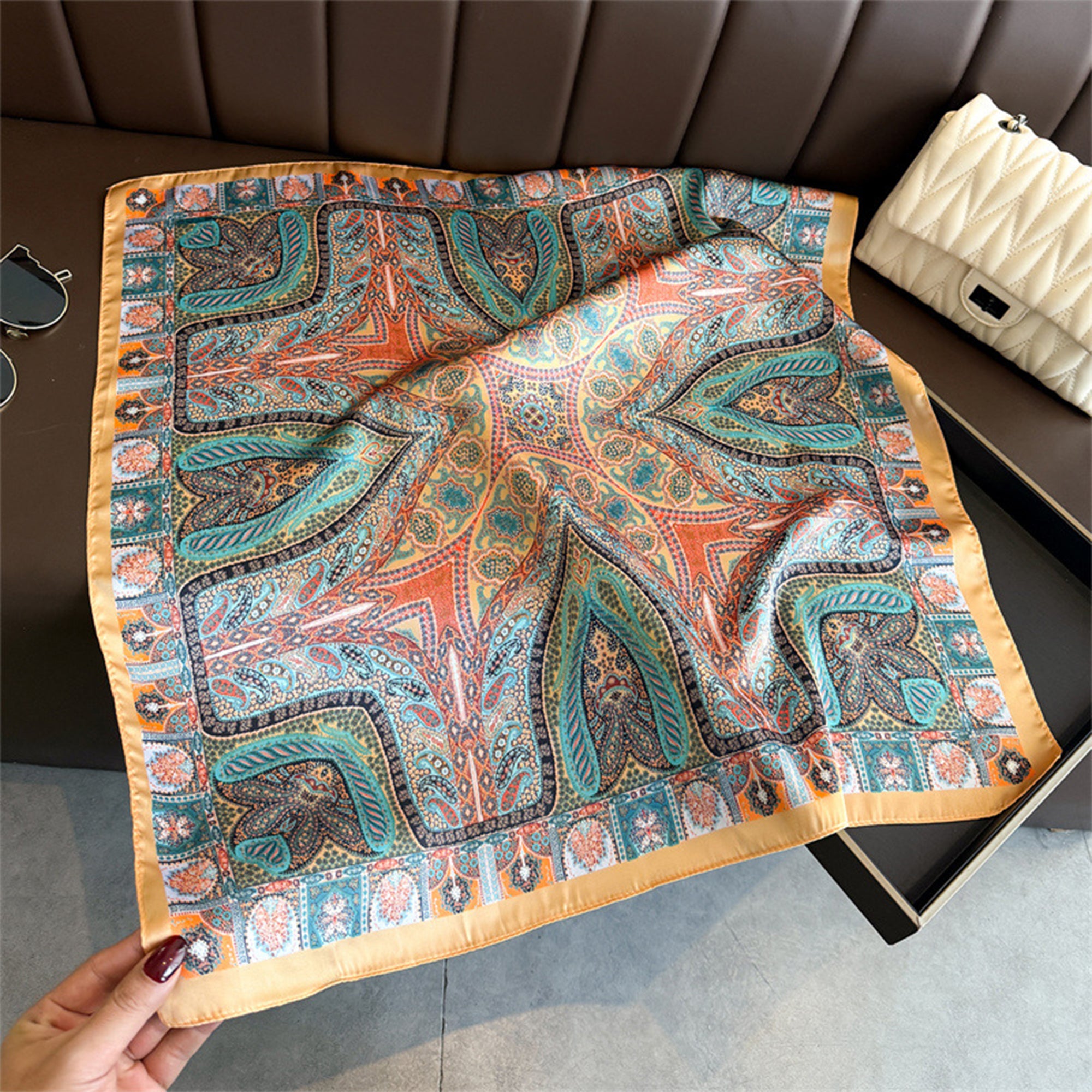 Anna-Kaci Womens Vintage Paisley Square Scarf Elegant Boho Print Neck Wrap