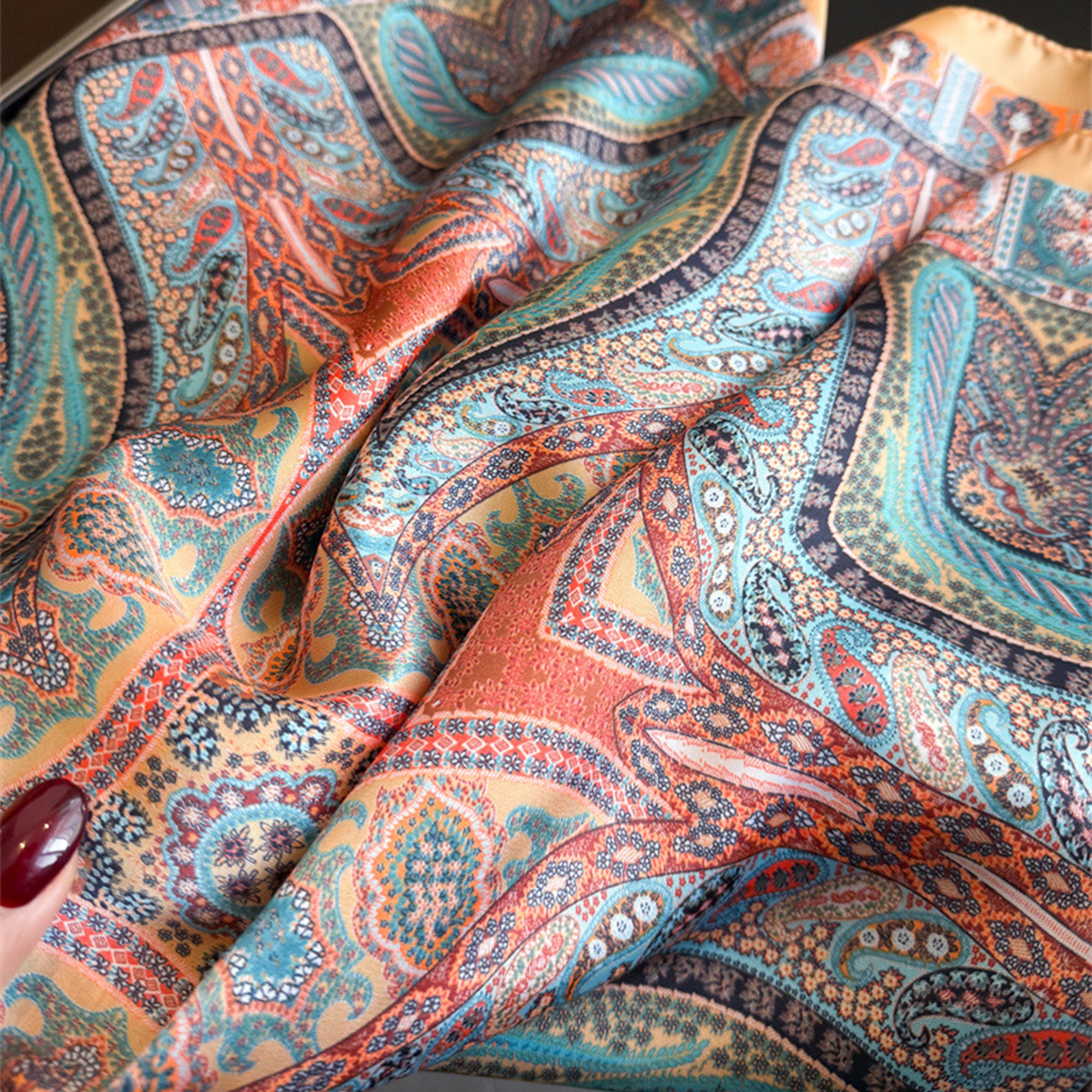 Anna-Kaci Womens Vintage Paisley Square Scarf Elegant Boho Print Neck Wrap
