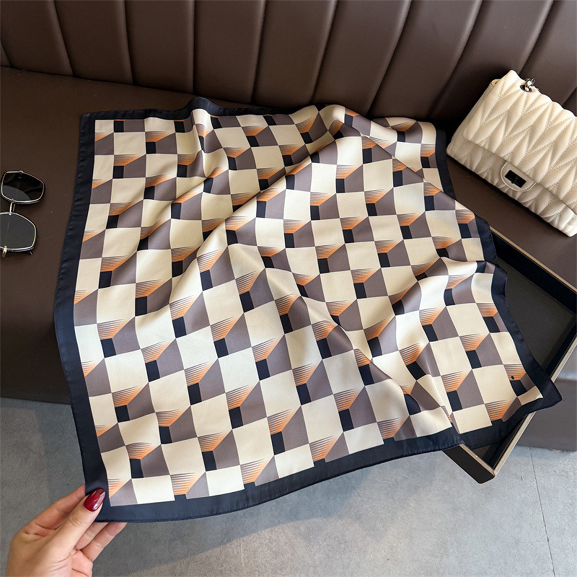 Anna-Kaci Womens Geometric Square Scarf Modern Checkerboard Print Fashion Neck Wrap