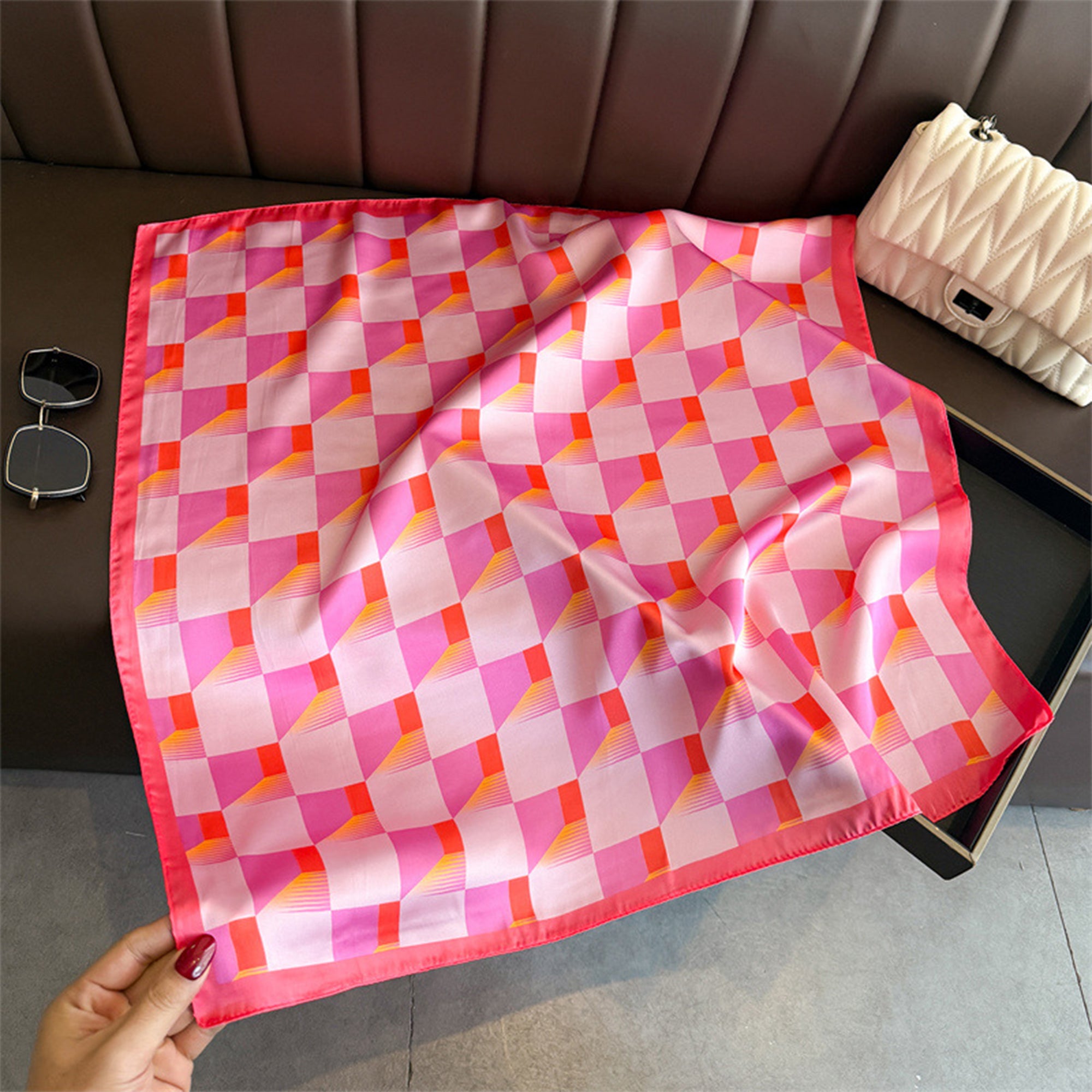 Anna-Kaci Womens Geometric Square Scarf Modern Checkerboard Print Fashion Neck Wrap