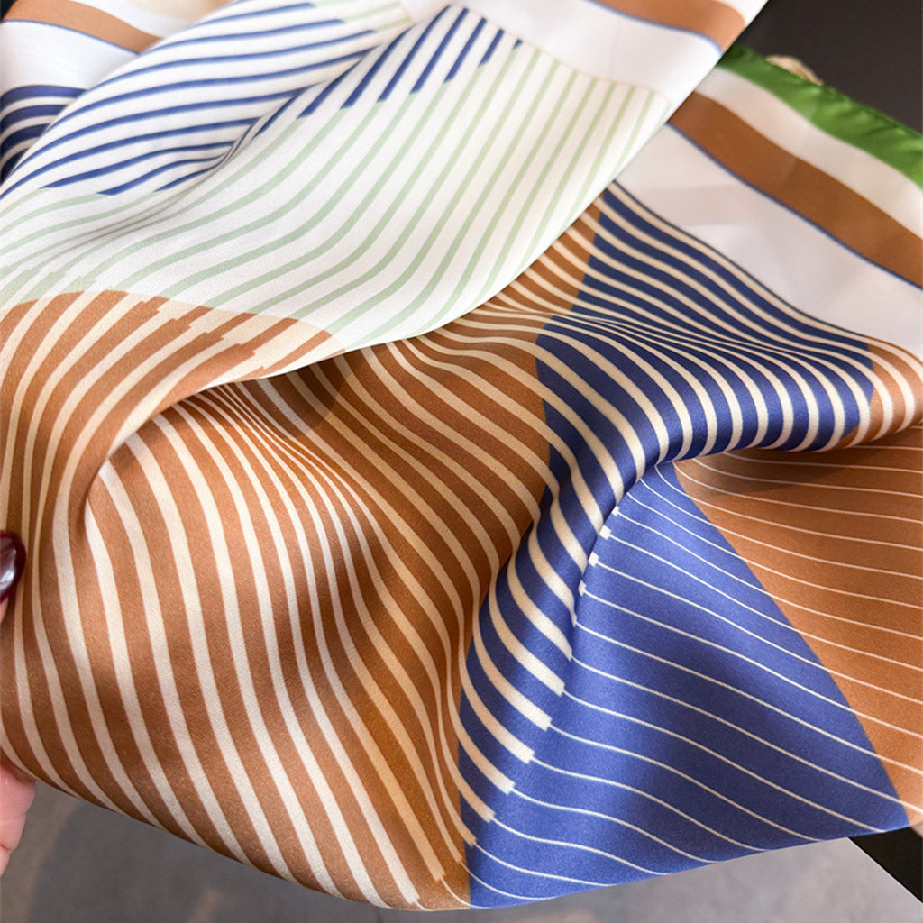 Anna-Kaci Womens Modern Colorblock Stripe Square Scarf Elegant Fashion Neck Wrap