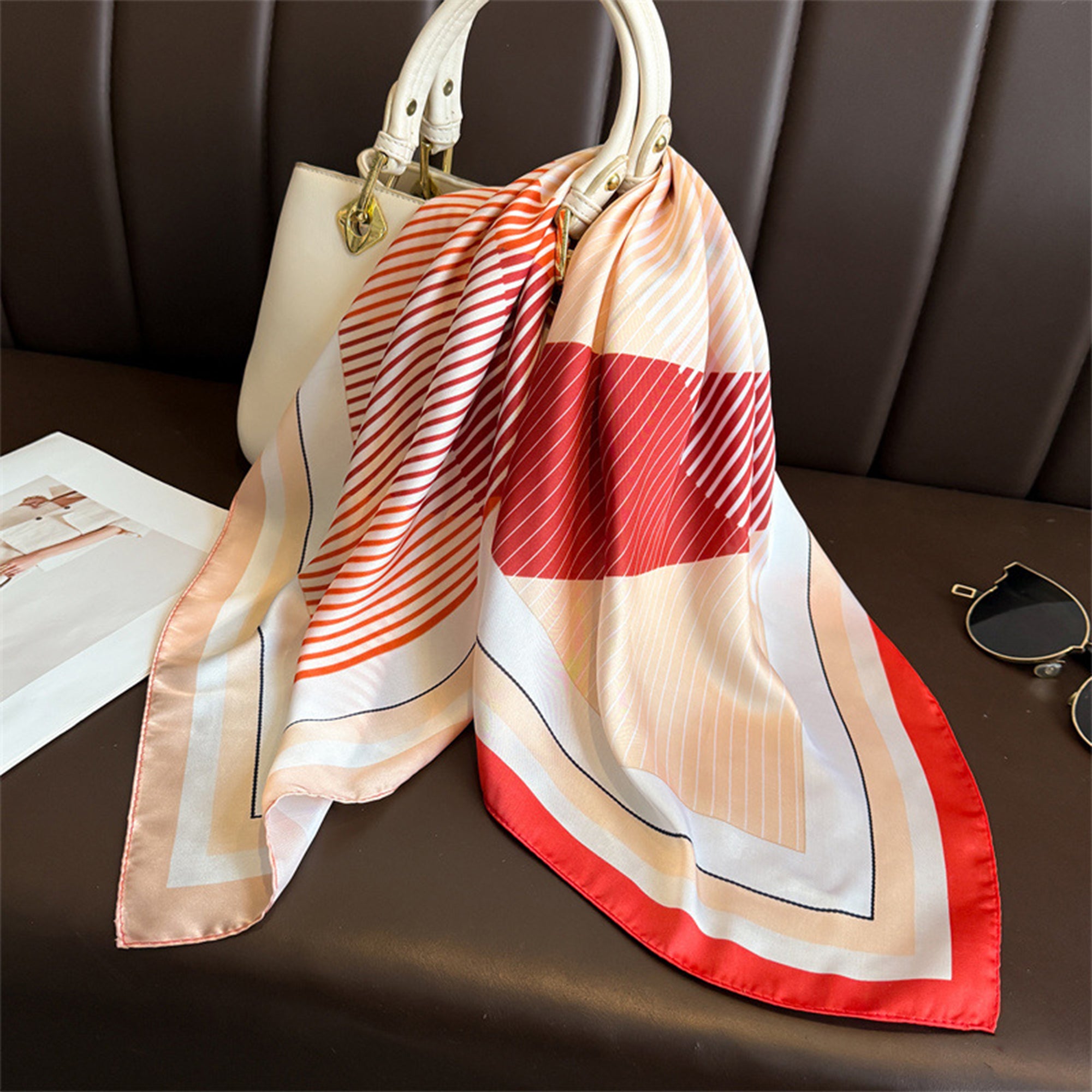 Anna-Kaci Womens Modern Colorblock Stripe Square Scarf Elegant Fashion Neck Wrap