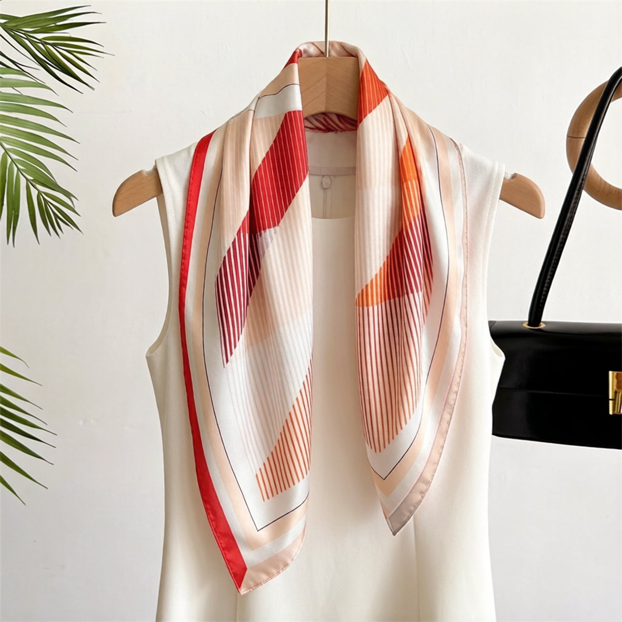 Anna-Kaci Womens Modern Colorblock Stripe Square Scarf Elegant Fashion Neck Wrap