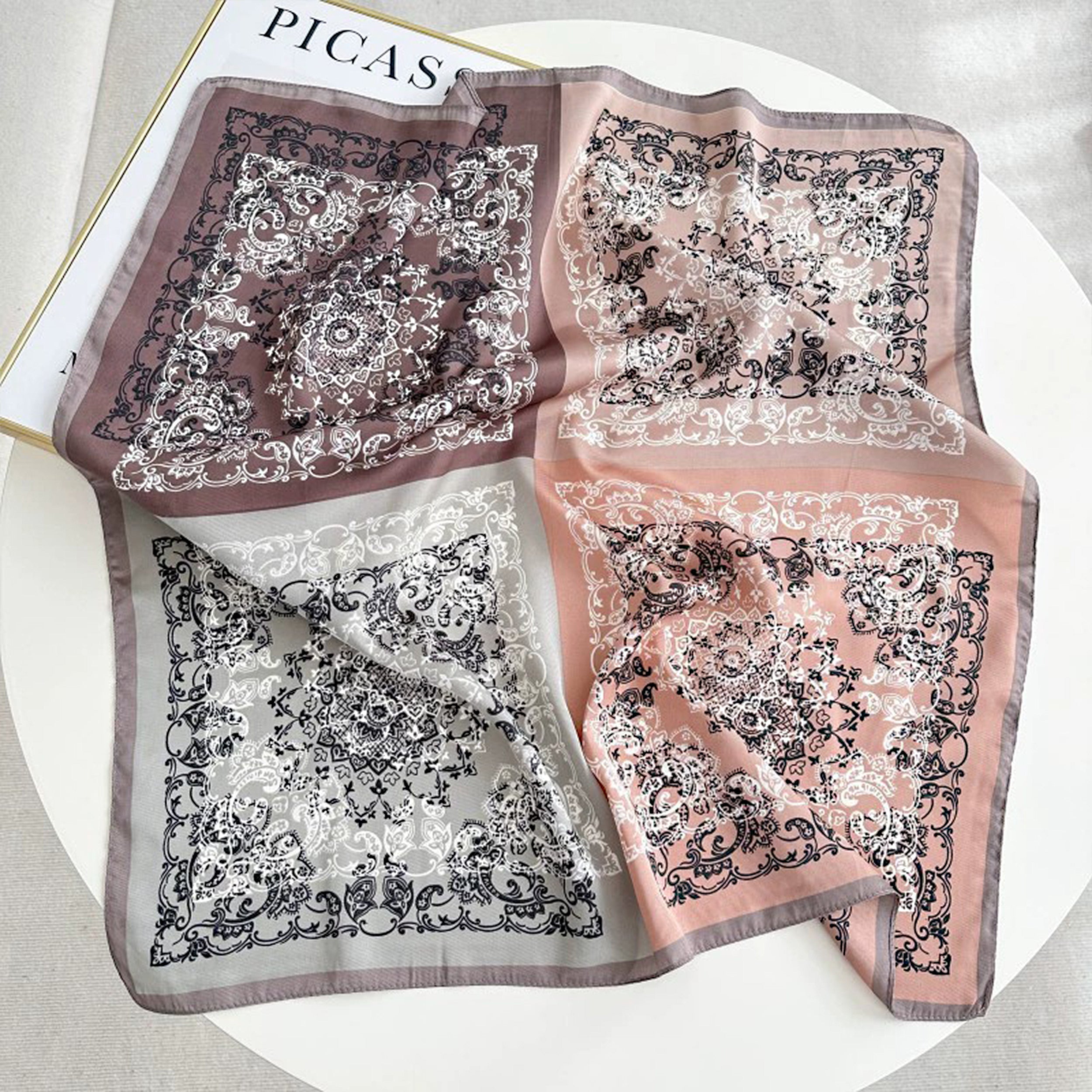 Anna-Kaci Women's Paisley Print Satin Square Scarf 27.5 x 27.5 Inches