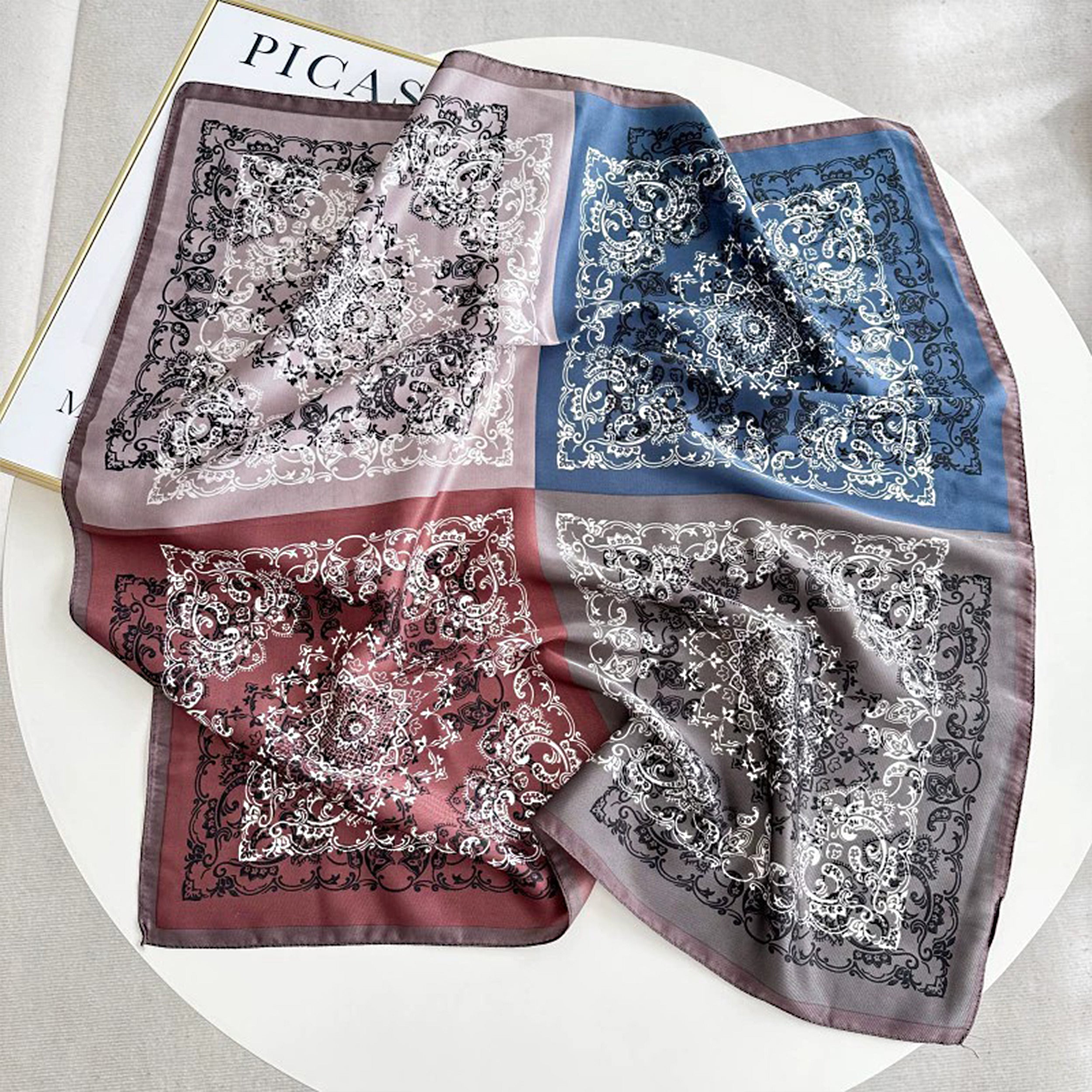 Anna-Kaci Women's Paisley Print Satin Square Scarf 27.5 x 27.5 Inches