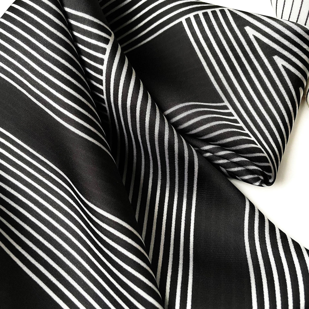 Anna-Kaci Women's Square Satin Neck Scarf Black and White Geometric Stripe Print 27.5 Inch