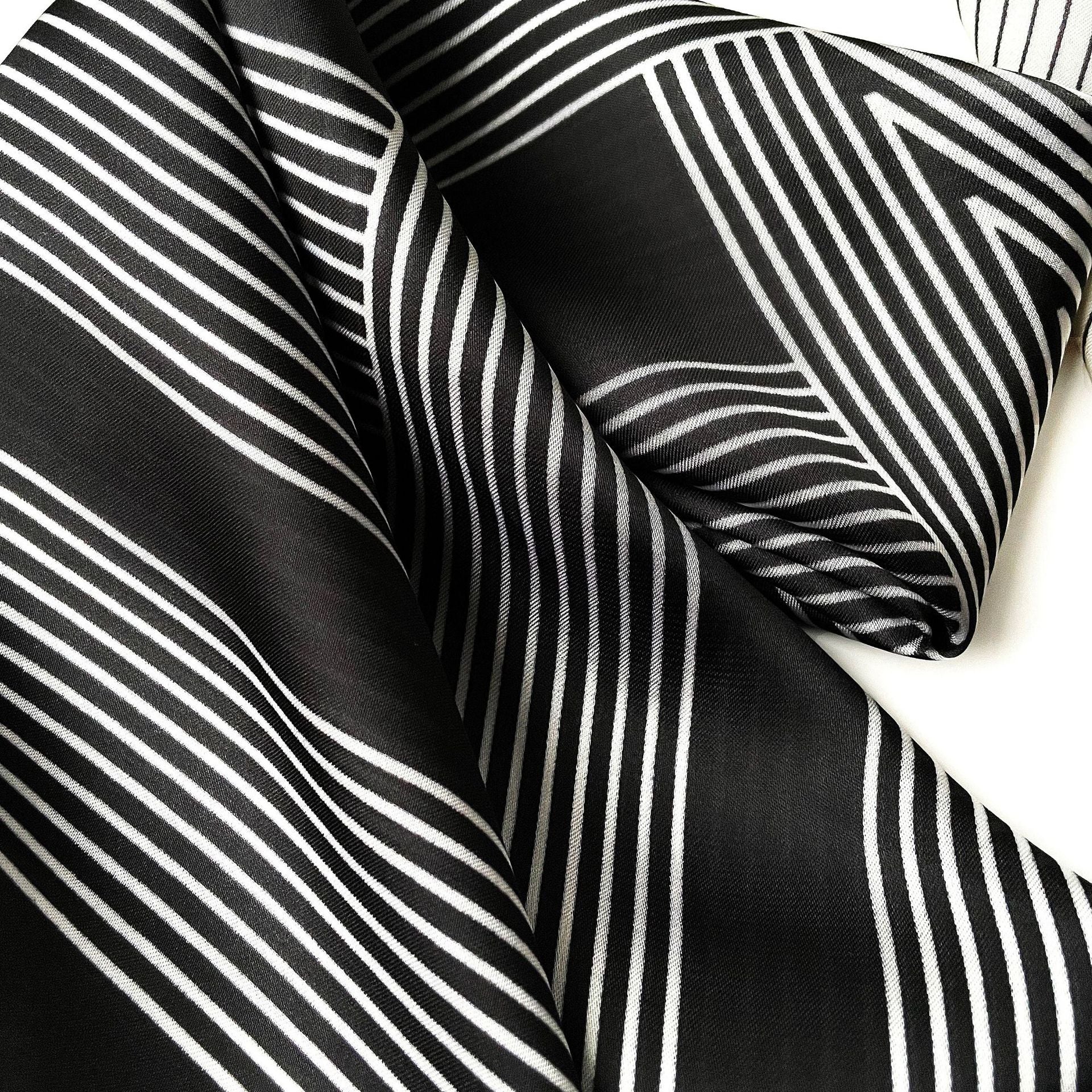 Anna-Kaci Women's Square Satin Neck Scarf Black and White Geometric Stripe Print 27.5 Inch