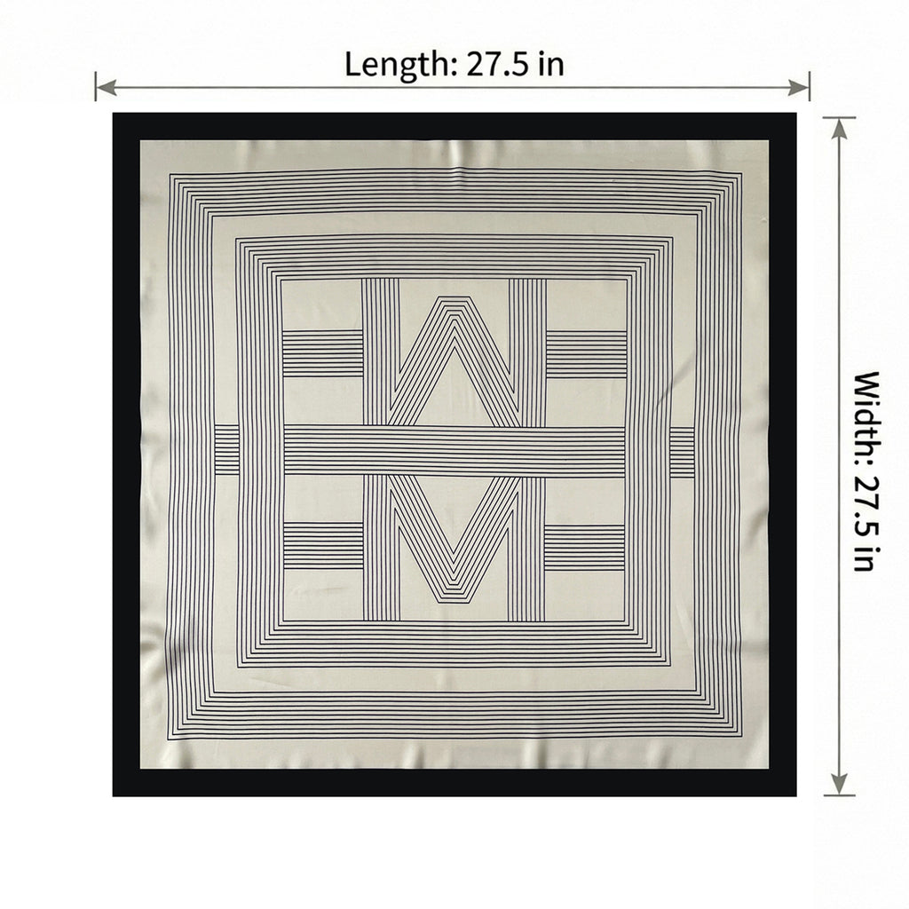 Anna-Kaci Women's Square Satin Neck Scarf Black and White Geometric Stripe Print 27.5 Inch