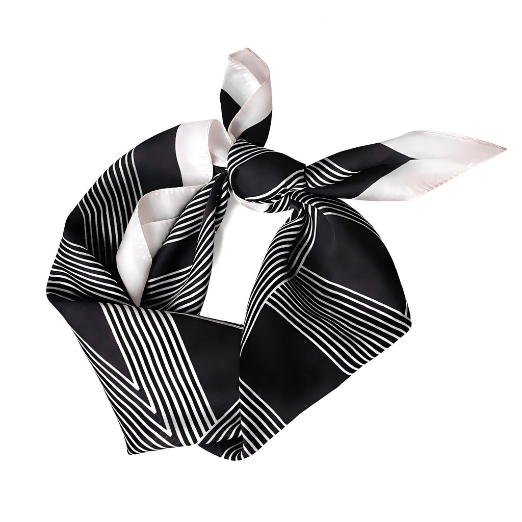 Anna-Kaci Women's Square Satin Neck Scarf Black and White Geometric Stripe Print 27.5 Inch
