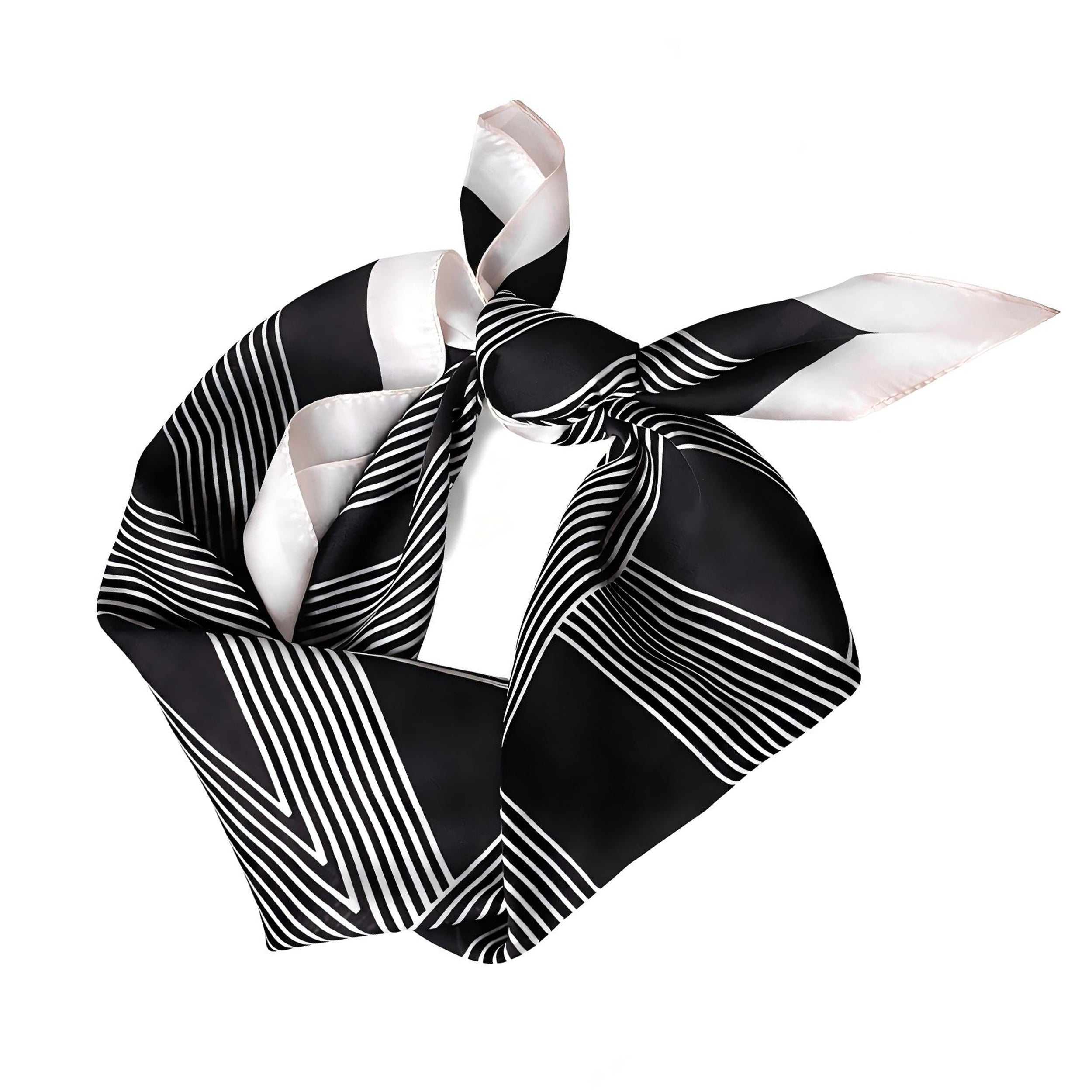Anna-Kaci Women's Square Satin Neck Scarf Black and White Geometric Stripe Print 27.5 Inch