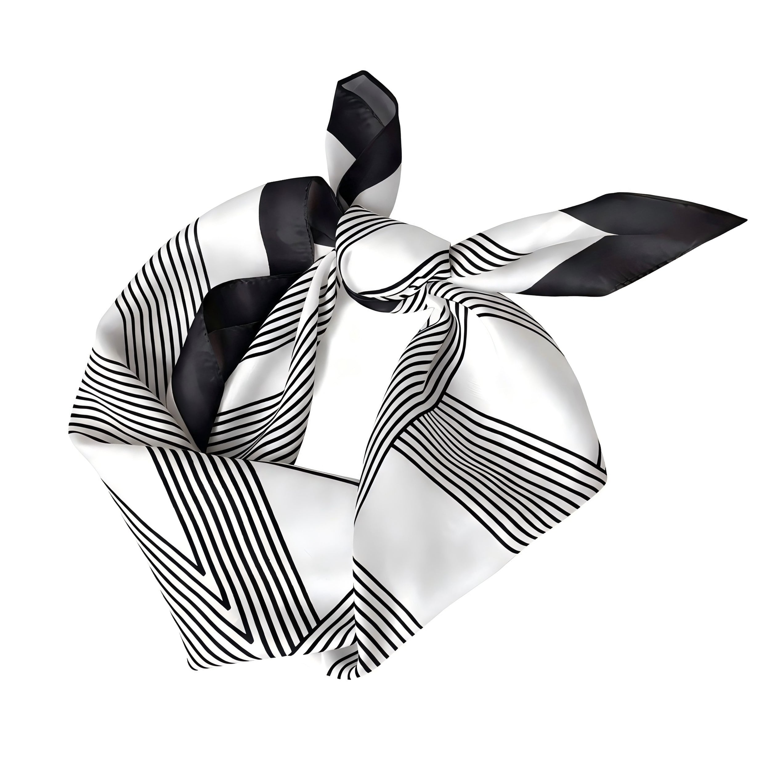 Anna-Kaci Women's Square Satin Neck Scarf Black and White Geometric Stripe Print 27.5 Inch