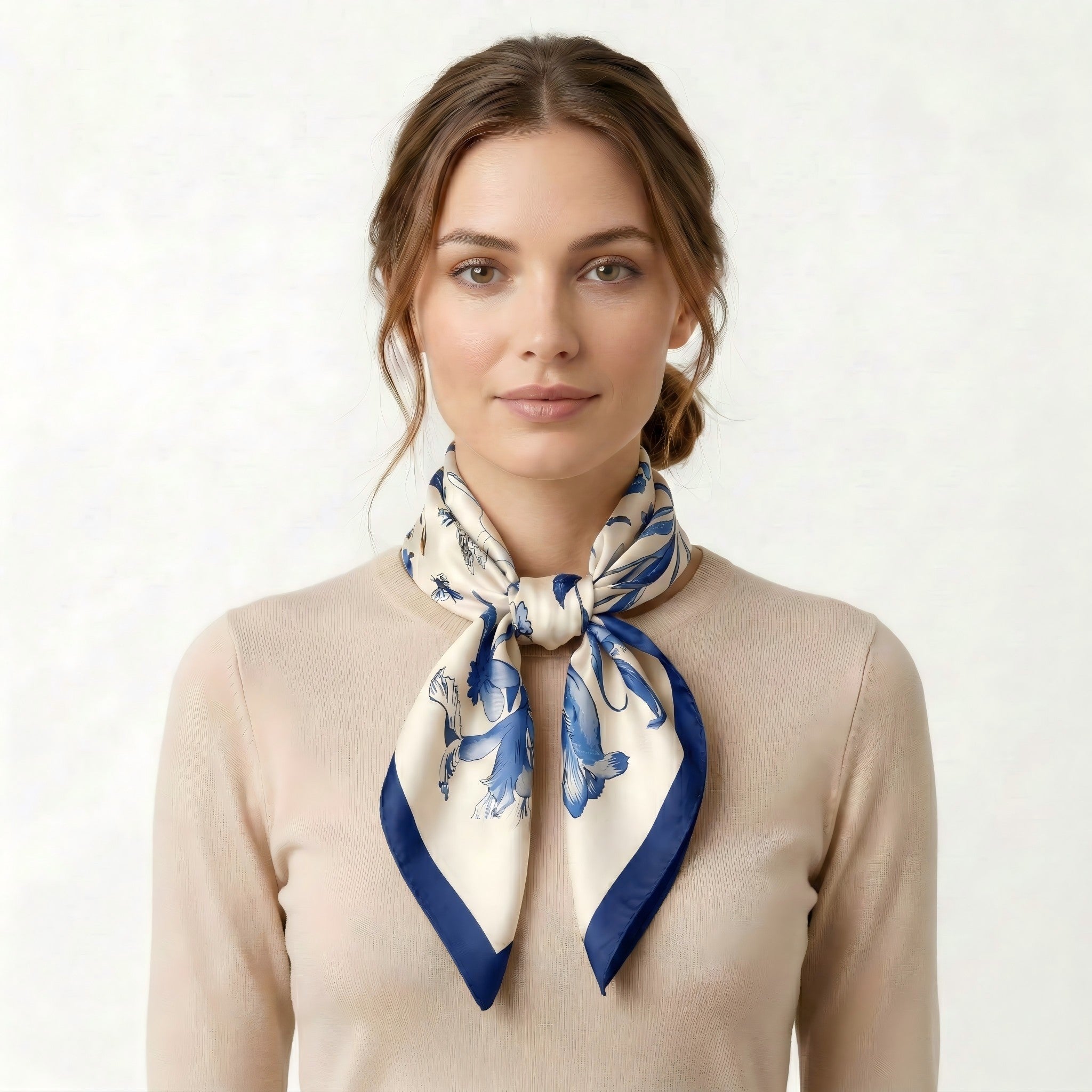 Anna-Kaci Women's Square Floral Silk Feel Scarf Lightweight Botanical Print Neck Wrap 27.5 Inch