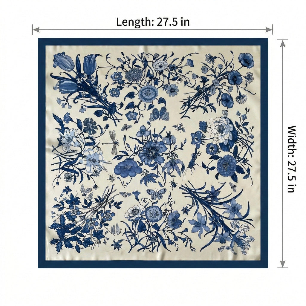 Anna-Kaci Women's Square Floral Silk Feel Scarf Lightweight Botanical Print Neck Wrap 27.5 Inch