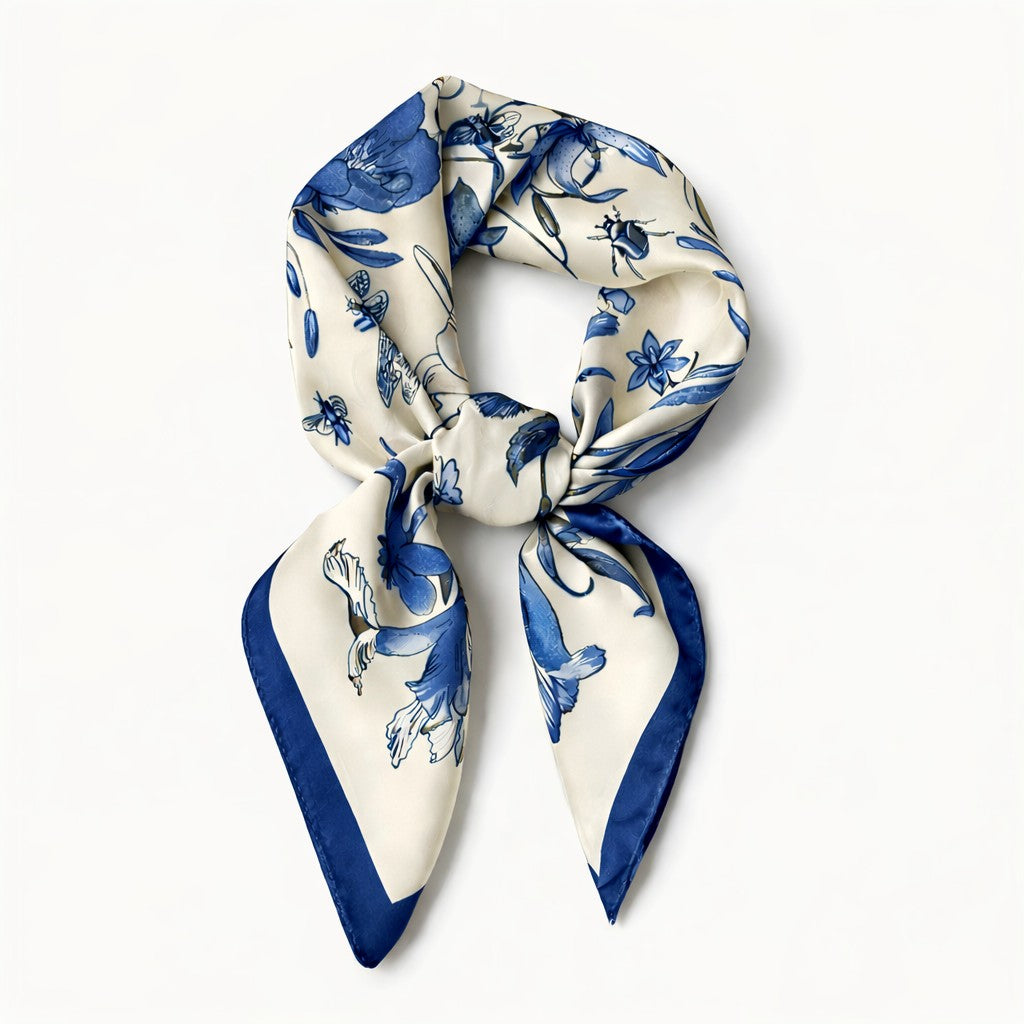 Anna-Kaci Women's Square Floral Silk Feel Scarf Lightweight Botanical Print Neck Wrap 27.5 Inch
