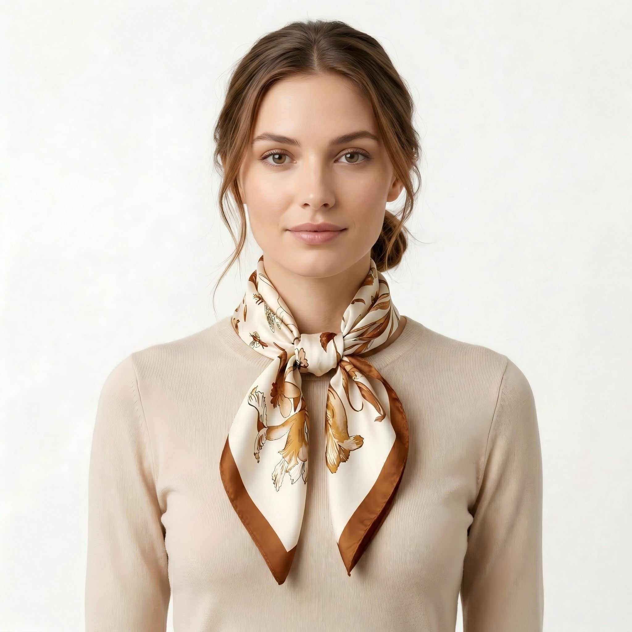 Anna-Kaci Women's Square Floral Silk Feel Scarf Lightweight Botanical Print Neck Wrap 27.5 Inch
