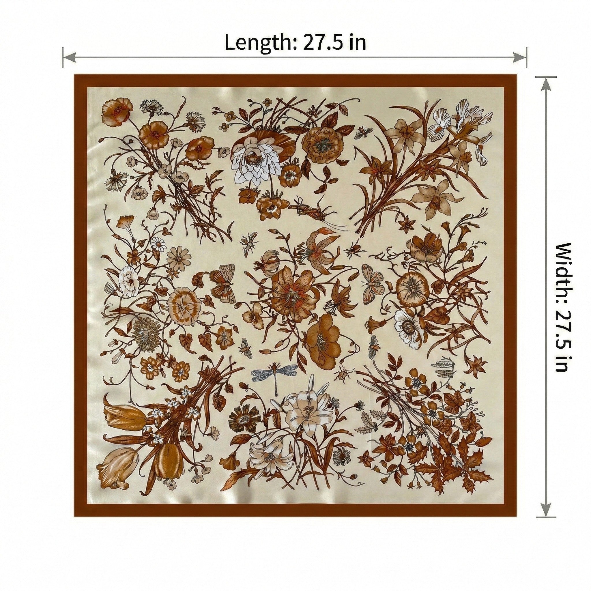 Anna-Kaci Women's Square Floral Silk Feel Scarf Lightweight Botanical Print Neck Wrap 27.5 Inch