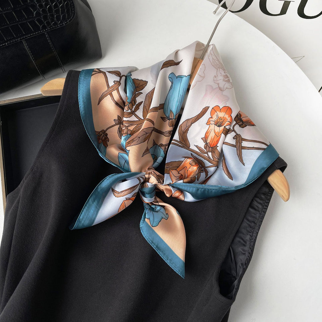 Anna-Kaci Women's Square Floral Silk Feel Scarf Lightweight Botanical Neck Hair Wrap 27.5 Inch