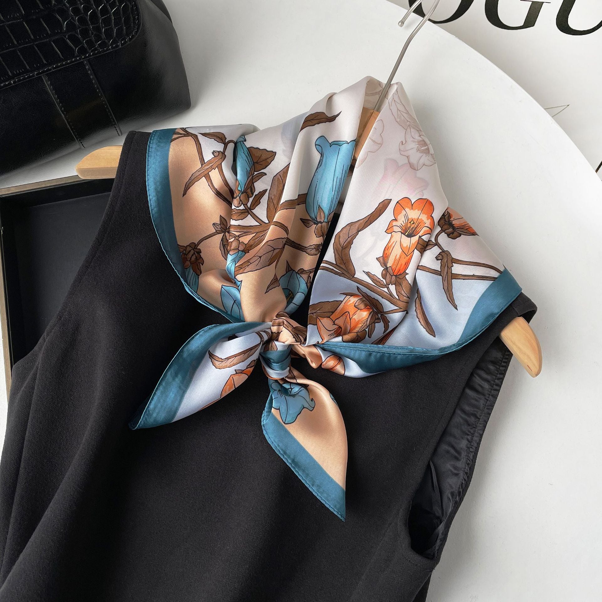 Anna-Kaci Women's Square Floral Silk Feel Scarf Lightweight Botanical Neck Hair Wrap 27.5 Inch