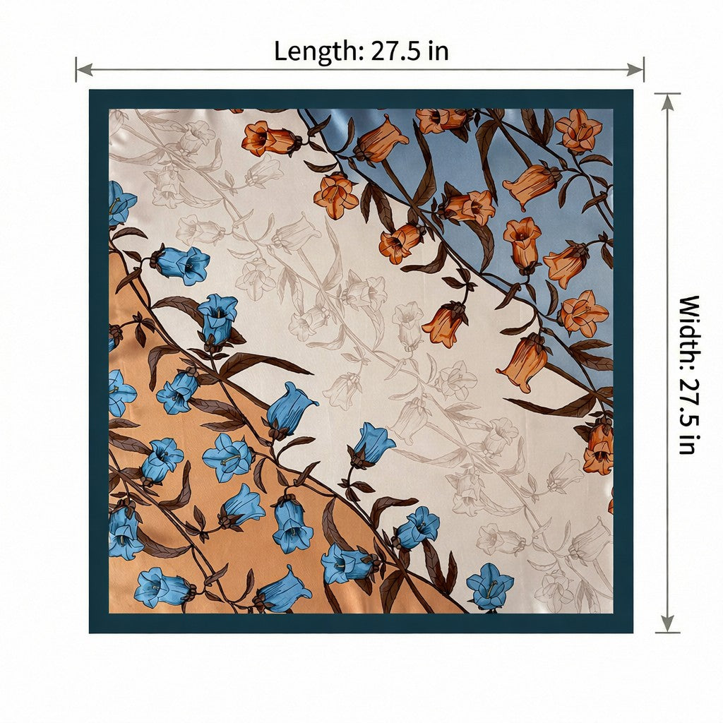 Anna-Kaci Women's Square Floral Silk Feel Scarf Lightweight Botanical Neck Hair Wrap 27.5 Inch