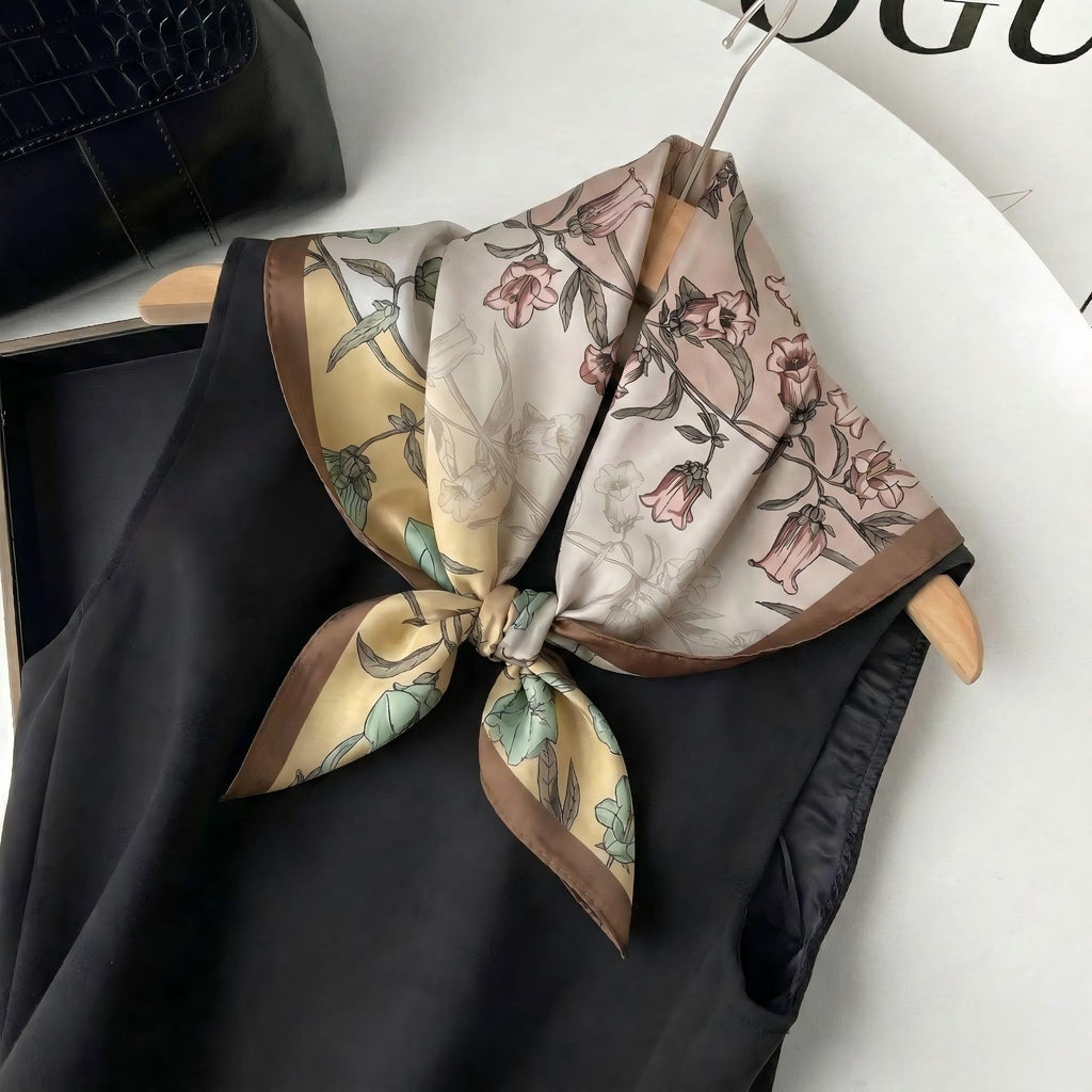 Anna-Kaci Women's Square Floral Silk Feel Scarf Lightweight Botanical Neck Hair Wrap 27.5 Inch
