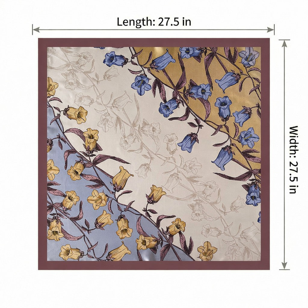 Anna-Kaci Women's Square Floral Silk Feel Scarf Lightweight Botanical Neck Hair Wrap 27.5 Inch