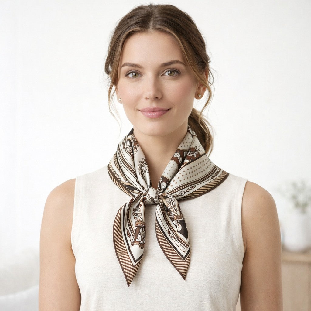Anna-Kaci Women's Equestrian Print Silk Feel Satin Square Scarf Lightweight Neck Wrap 27.5 Inches