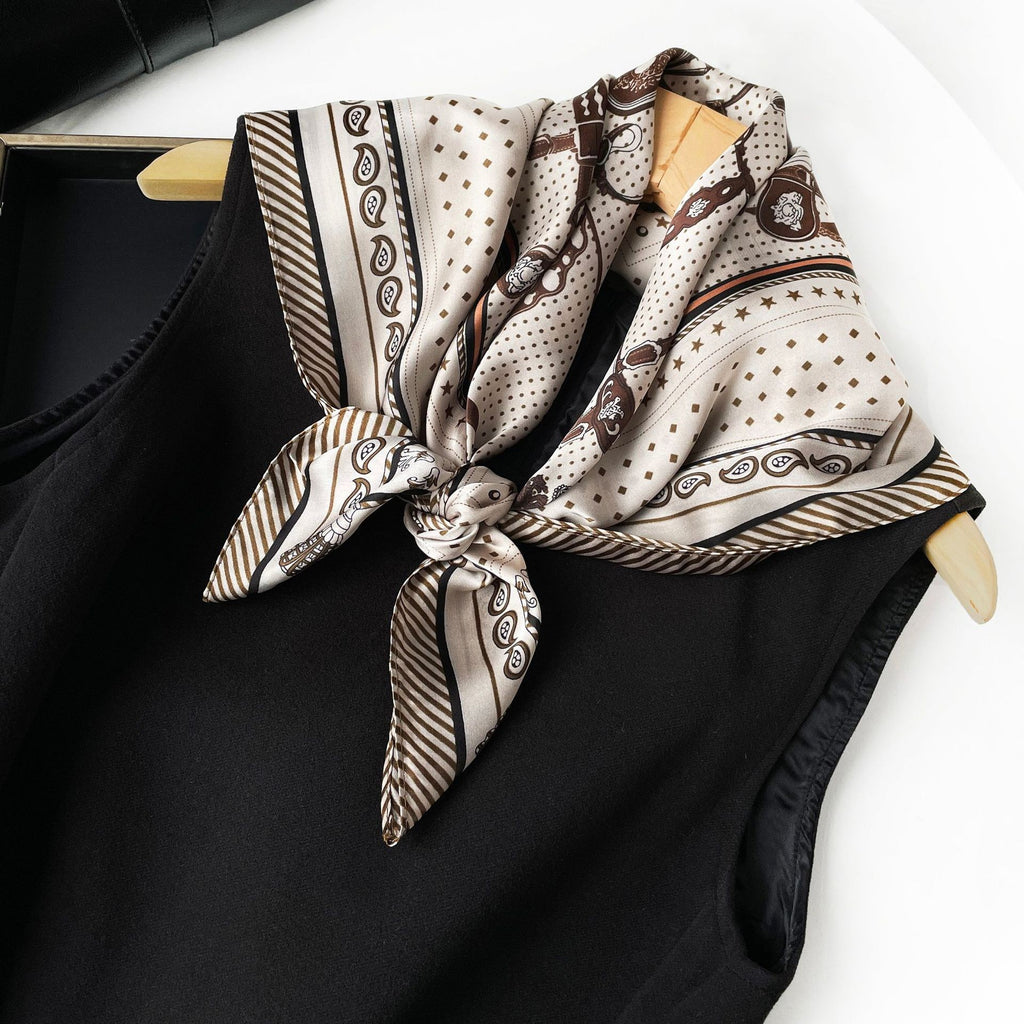 Anna-Kaci Women's Equestrian Print Silk Feel Satin Square Scarf Lightweight Neck Wrap 27.5 Inches
