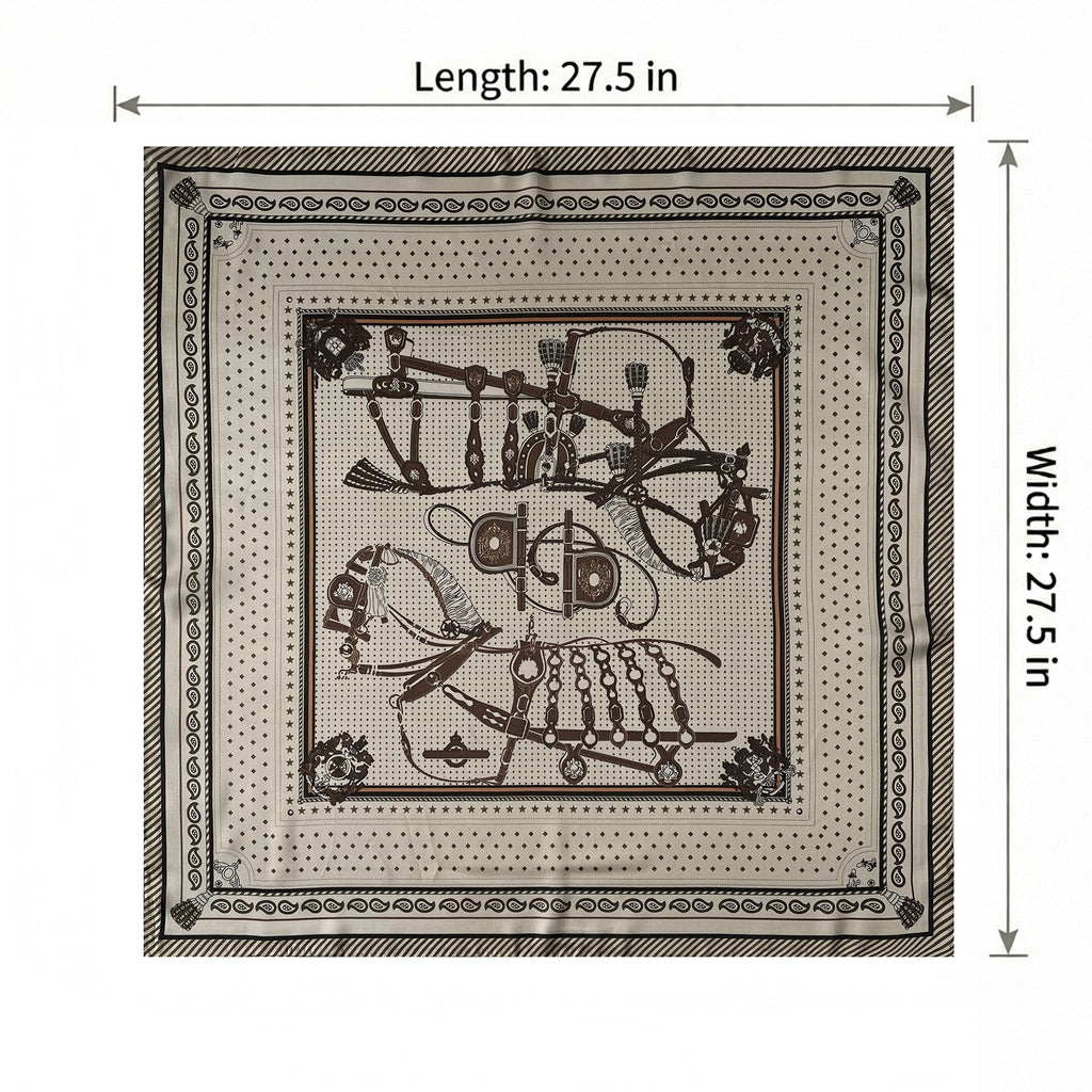 Anna-Kaci Women's Equestrian Print Silk Feel Satin Square Scarf Lightweight Neck Wrap 27.5 Inches