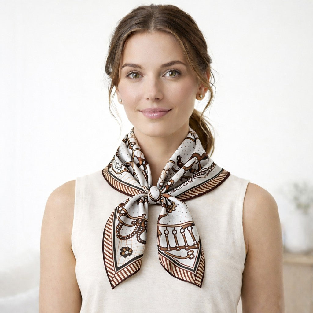 Anna-Kaci Women's Equestrian Print Silk Feel Satin Square Scarf Lightweight Neck Wrap 27.5 Inches