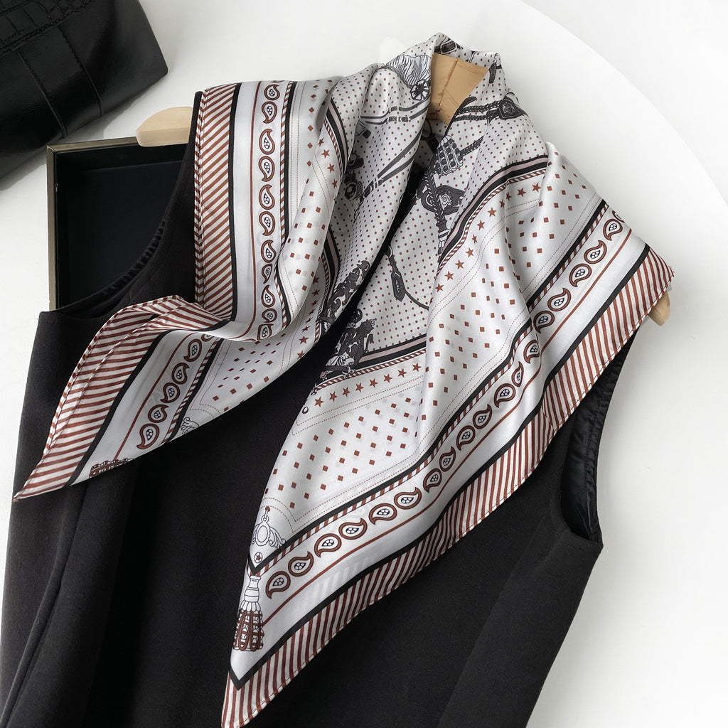 Anna-Kaci Women's Equestrian Print Silk Feel Satin Square Scarf Lightweight Neck Wrap 27.5 Inches