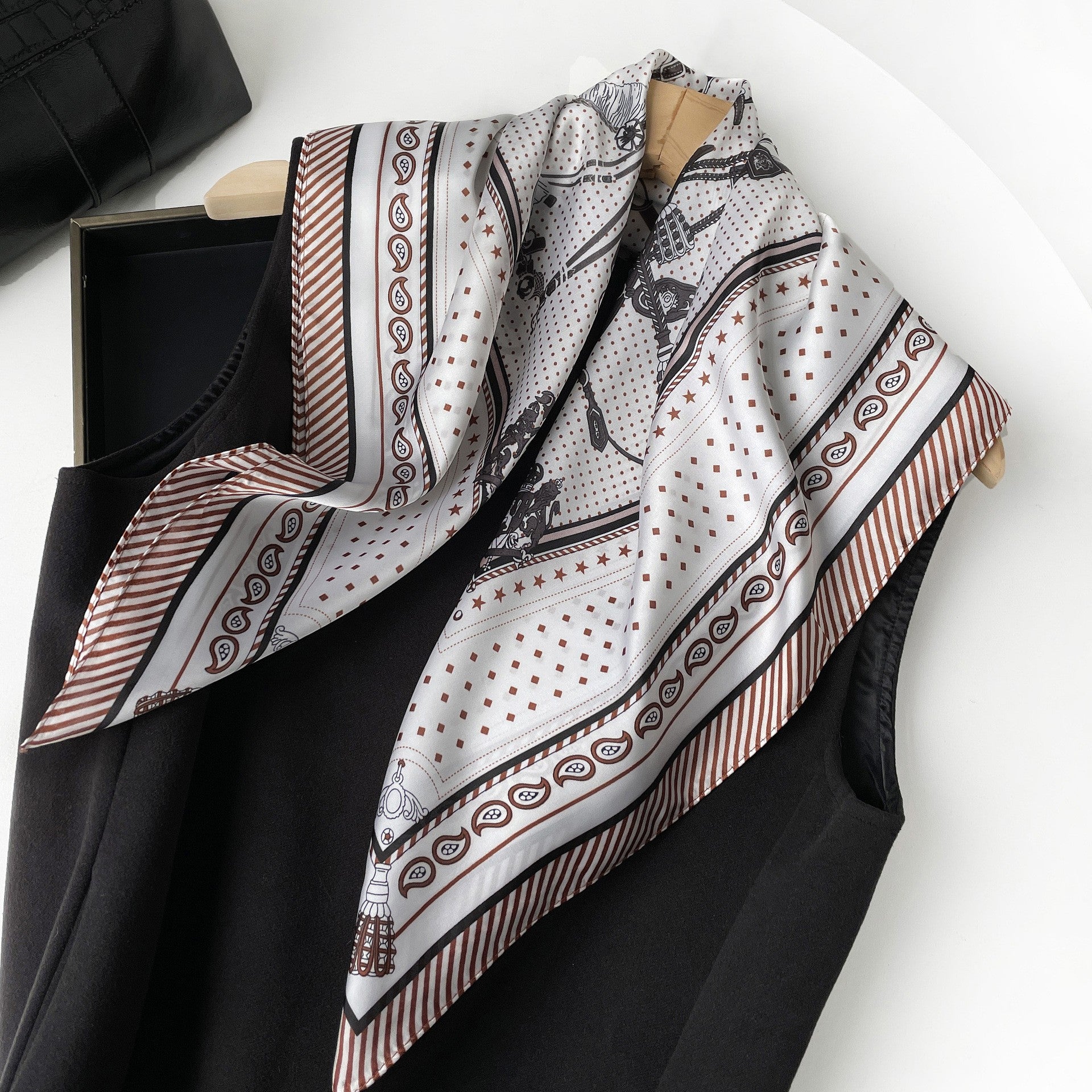 Anna-Kaci Women's Equestrian Print Silk Feel Satin Square Scarf Lightweight Neck Wrap 27.5 Inches