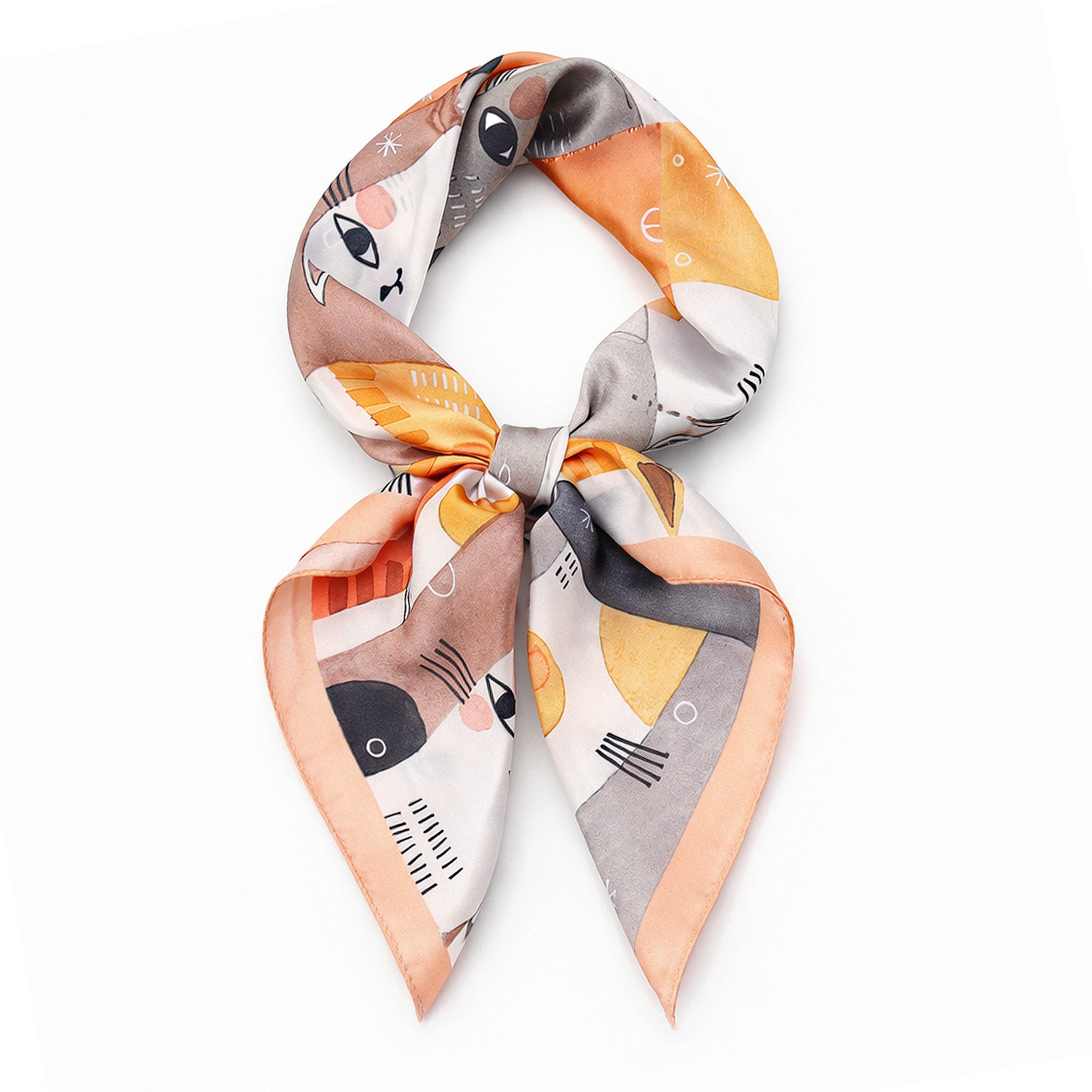 Anna-Kaci Women's Square Cat Print Silk Feel Satin Scarf Cute Animal Neck Wrap 27.5 Inch