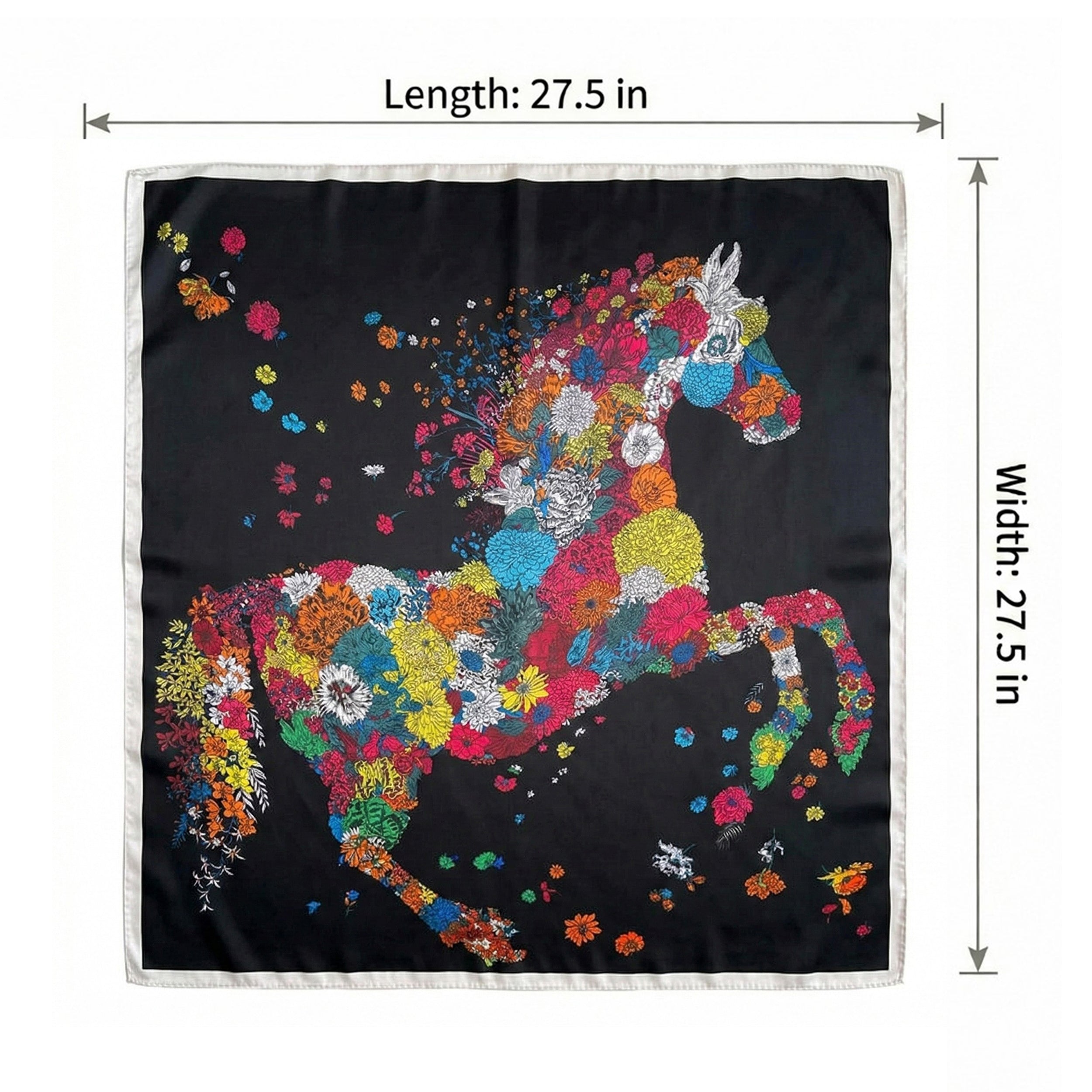 Anna-Kaci Women's Square Floral Horse Silk Feel Satin Scarf Lightweight Wrap 27.5 Inch