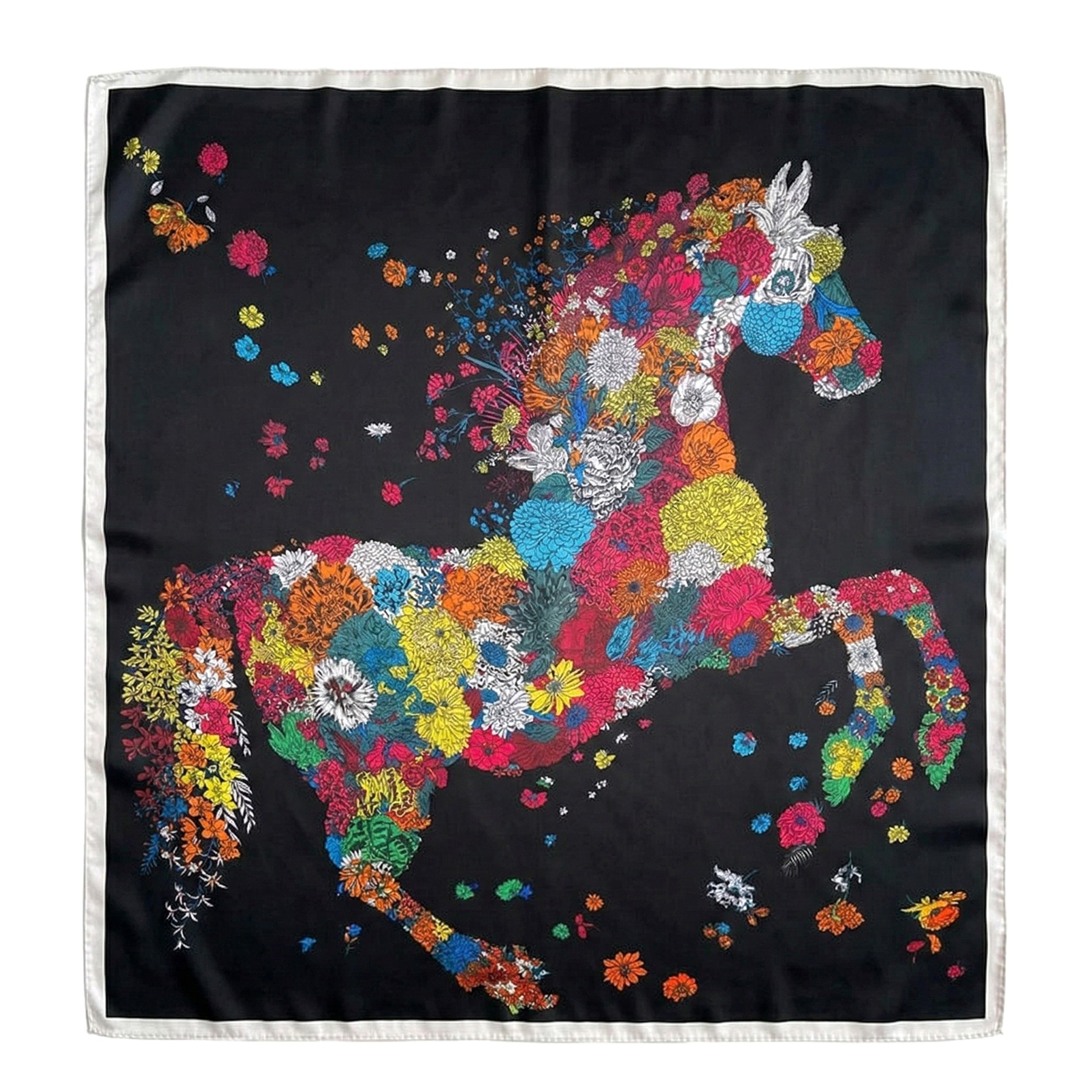 Anna-Kaci Women's Square Floral Horse Silk Feel Satin Scarf Lightweight Wrap 27.5 Inch